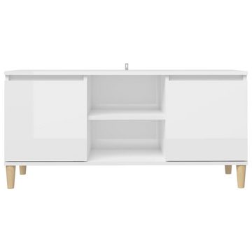 furnicato TV-Schrank mit Massivholz-Beinen Hochglanz-Weiß 103,5x35x50 cm
