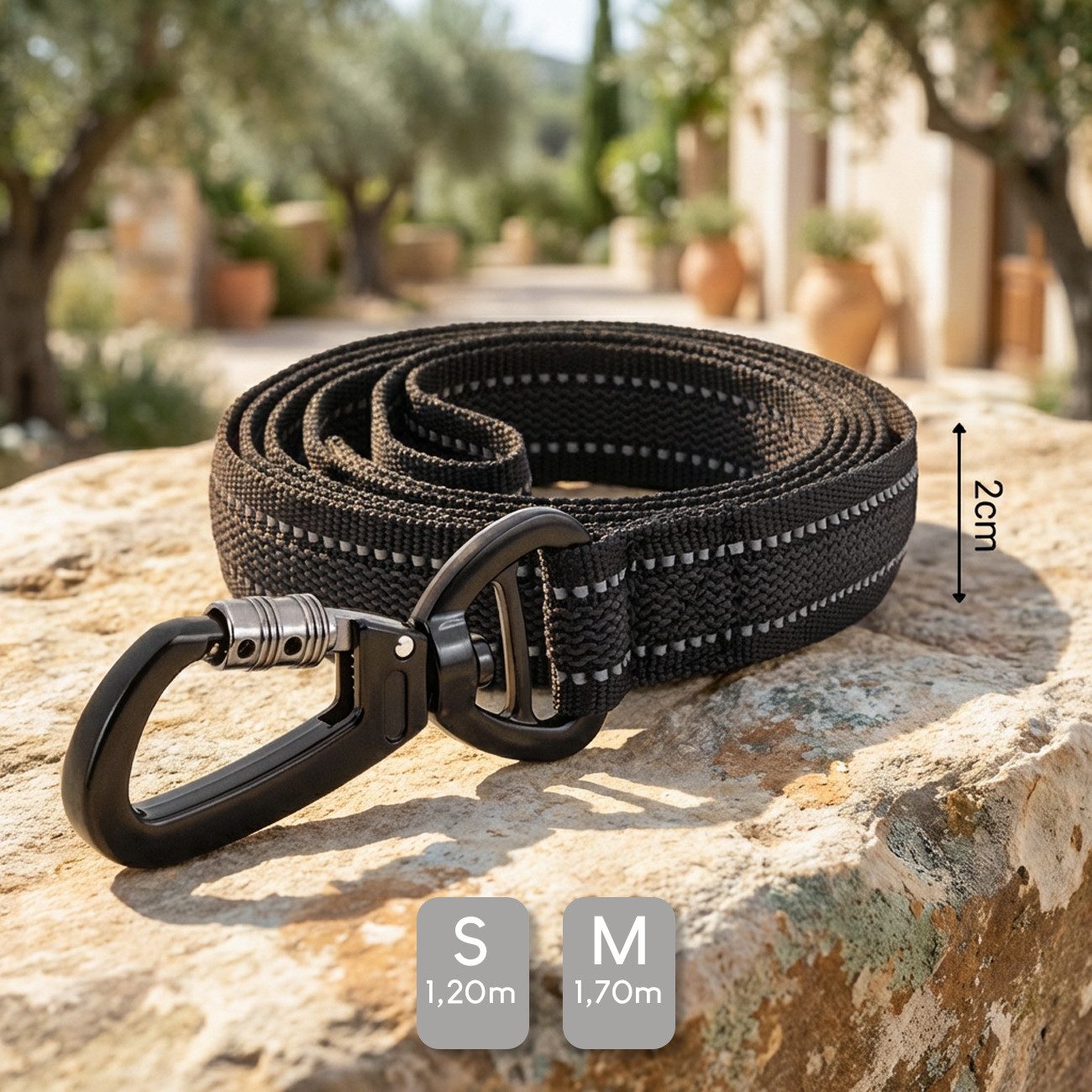 belviona Führleine, gummierte Hundeleine mit Sicherheitskarabiner 1,20 m, schwarz, Nylon (1-tlg), mit Handschlaufe, rutschfest, reflektierend & stabil