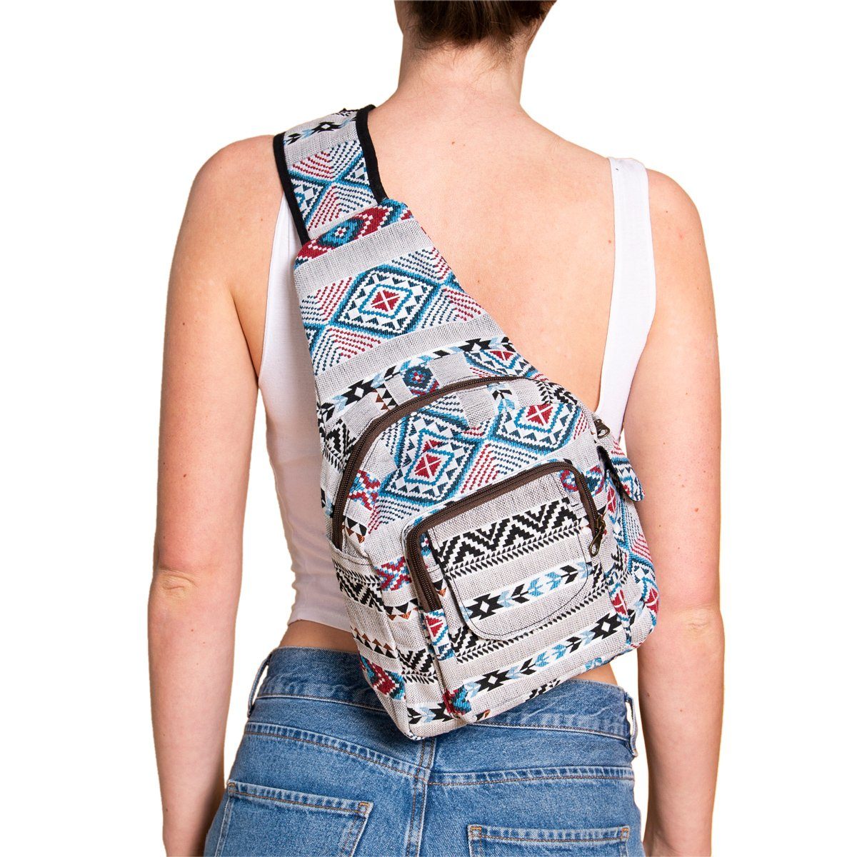 Rucksack auf Handtasche auch Schultertasche kleine Freizeittasche einer, ein Umhängetasche Webdesign kleiner Baumwolle wie PANASIAM aus tragbar Schulter fester WOV12