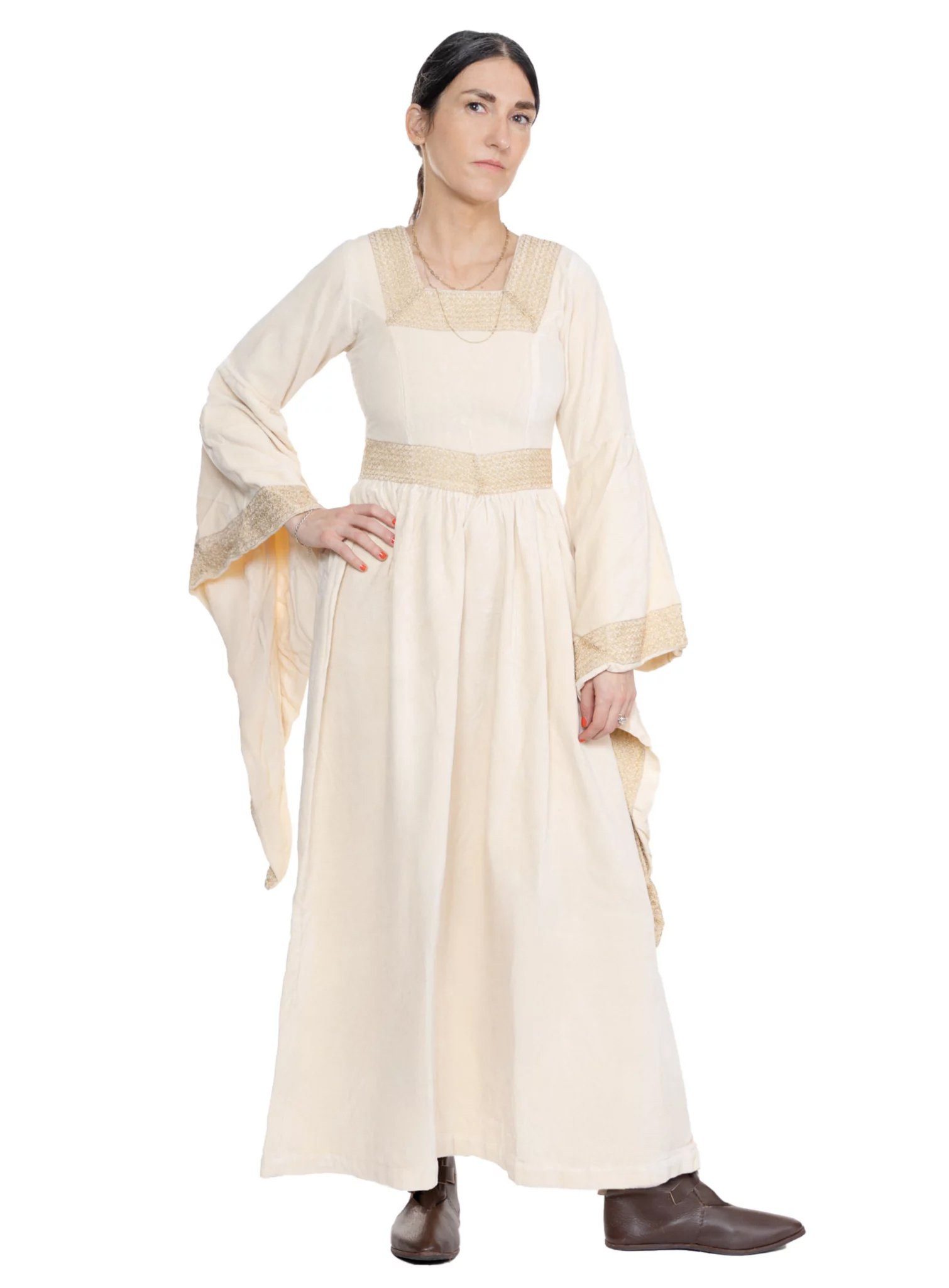 Metamorph Hexen-Kostüm Zauberin Samtkleid mit Trompetenärmeln creme, Hochwertige und authentische Mittelalterkleidung zu unschlagbar günst