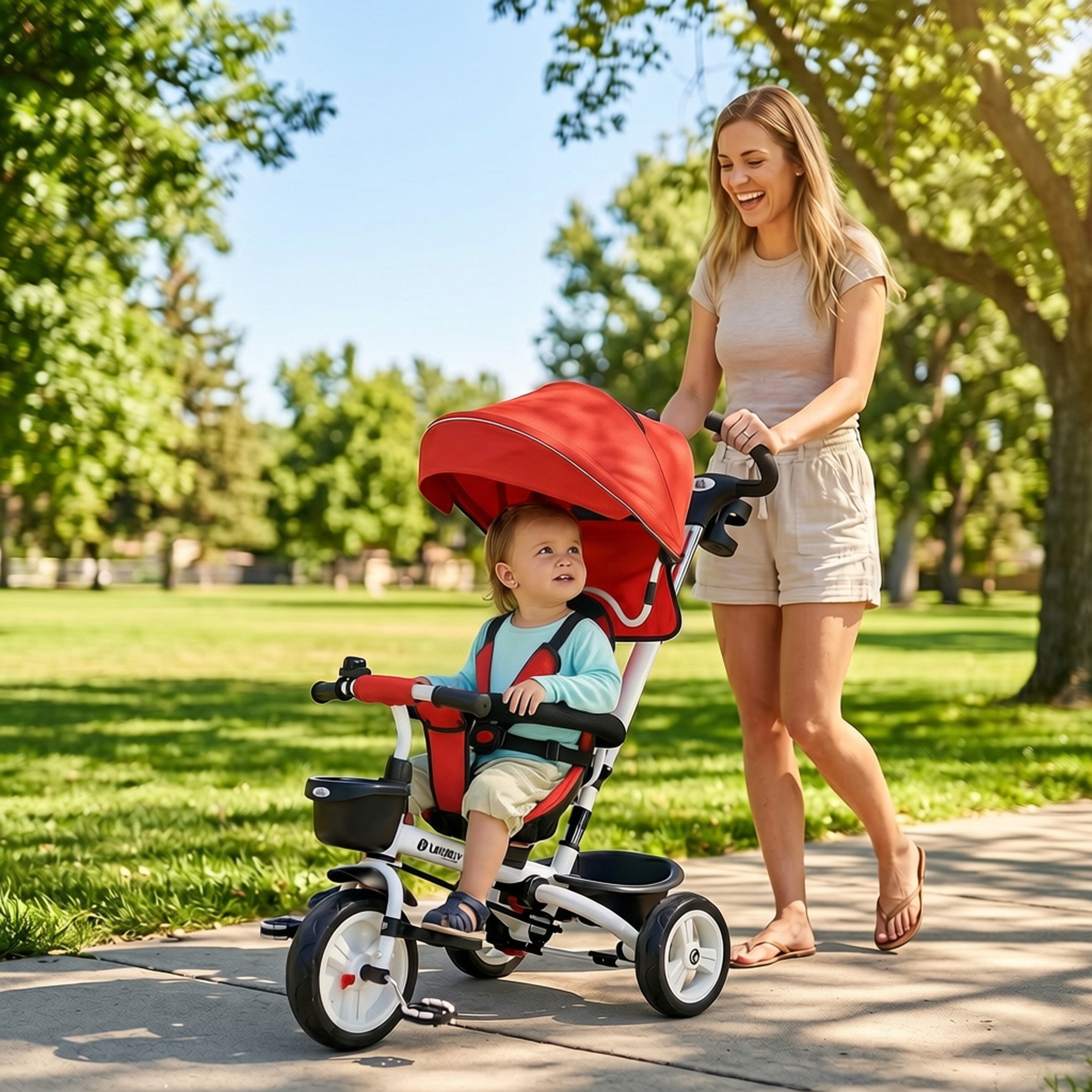 HOMCOM Dreirad 6 in 1 Kinderdreirad, vorwärts/rückwärts, Korb+Getränkehalter, für 1-5 Jahre Kinder, Blau