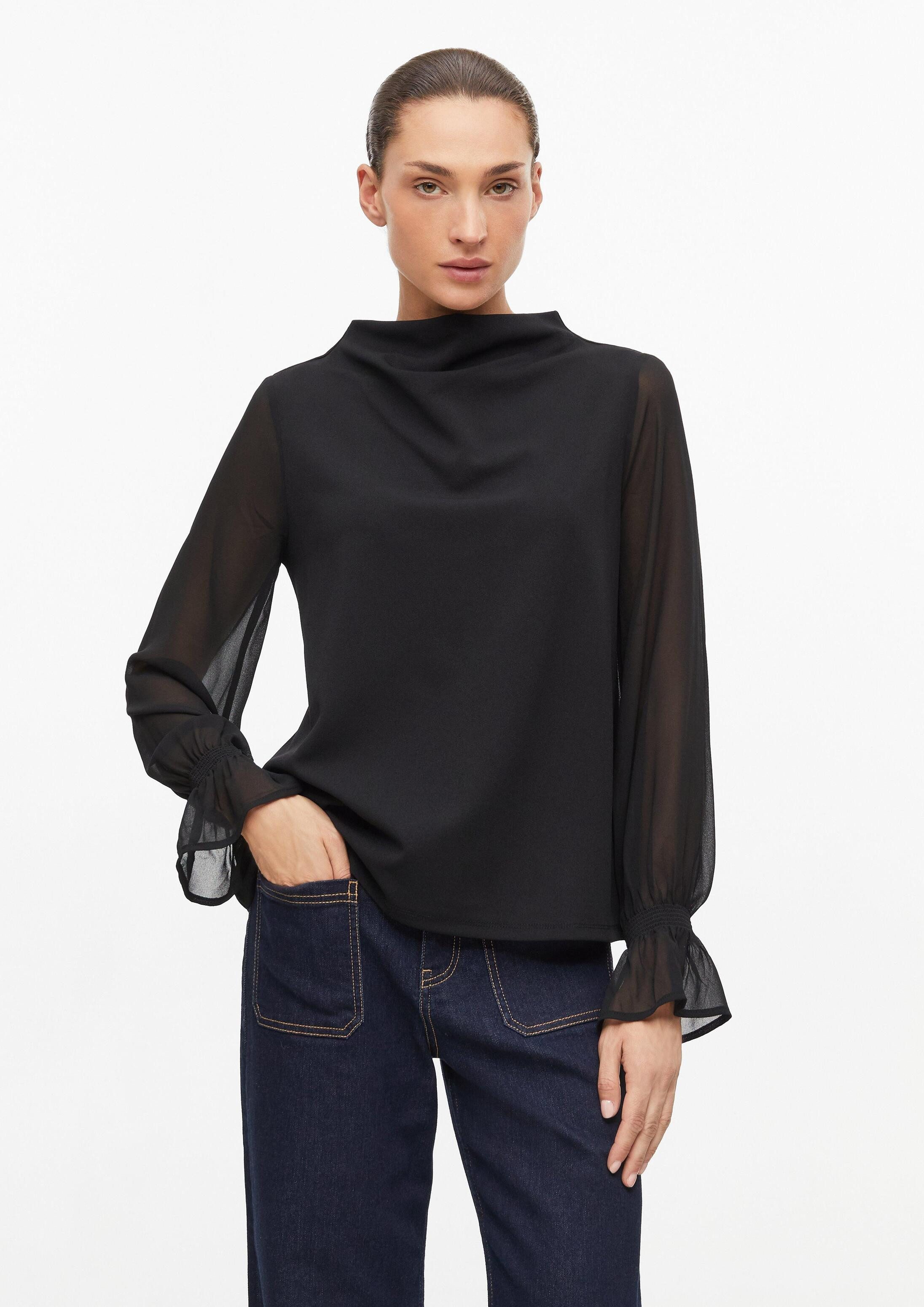 s.Oliver Langarmbluse T-Shirt Chiffonbluse mit Wasserfall-Ausschnitt