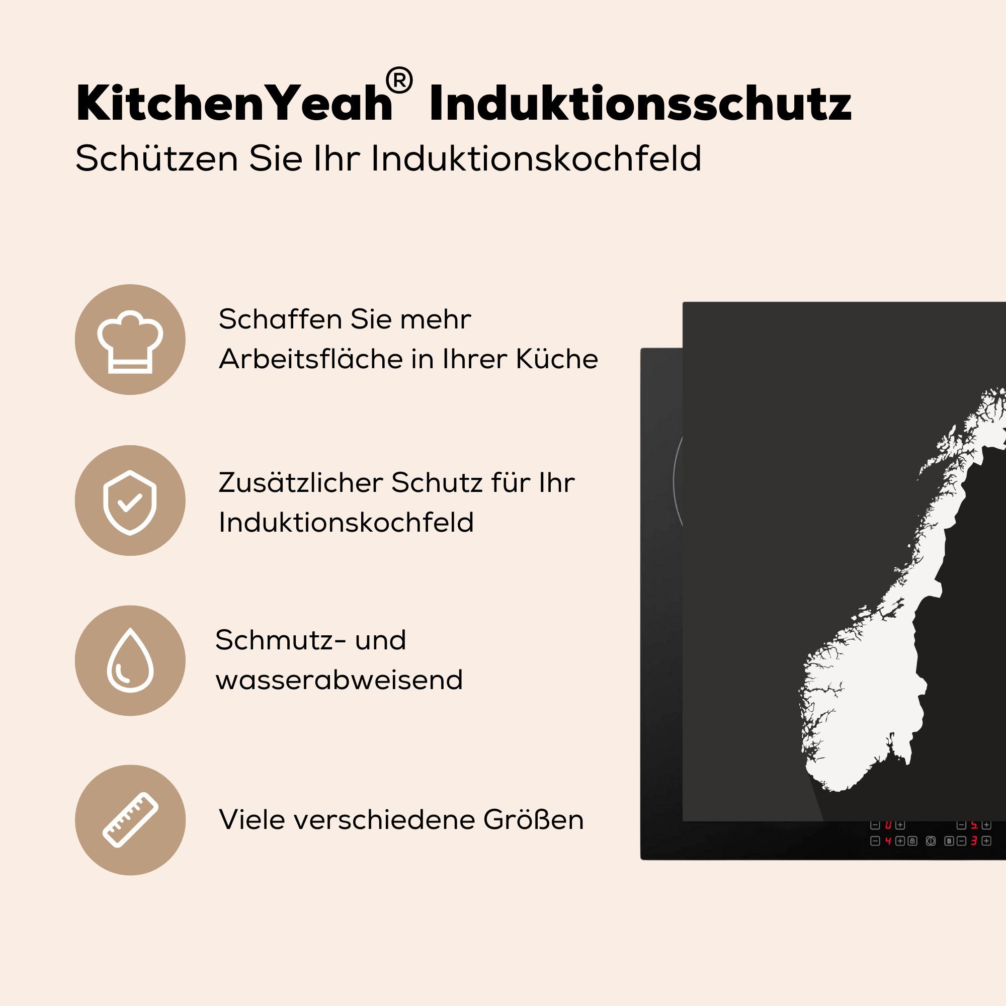 Arbeitsplatte (1 in von tlg), Vinyl, cm, küche schwarz-weiß, für Herdblende-/Abdeckplatte Norwegen Ceranfeldabdeckung, MuchoWow 78x78 Illustration