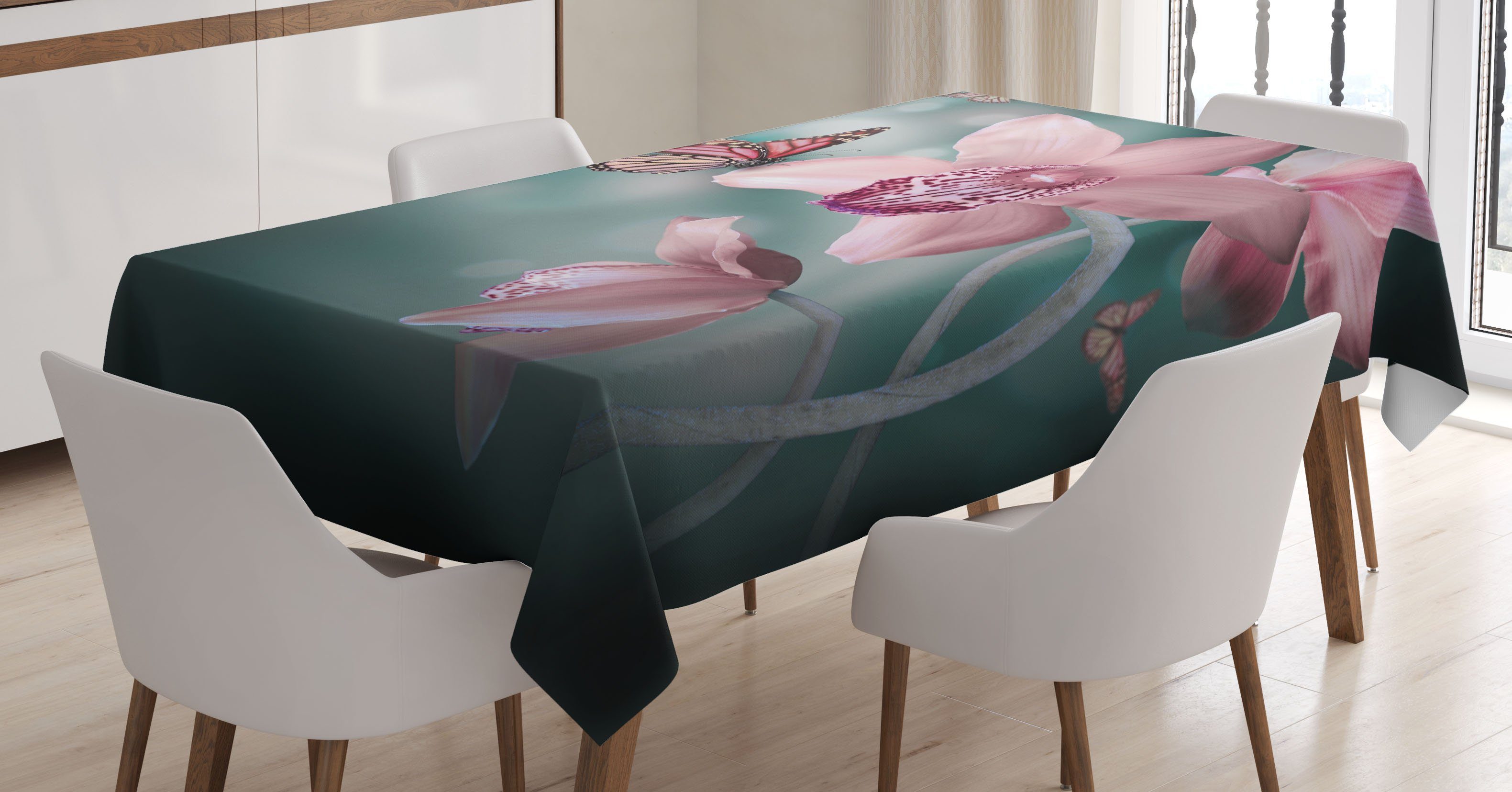 Abakuhaus Tischdecke Farbfest Waschbar Für den Außen Bereich geeignet Klare Farben, Blumen Orchideen-Blume Schmetterling | Tischdecken