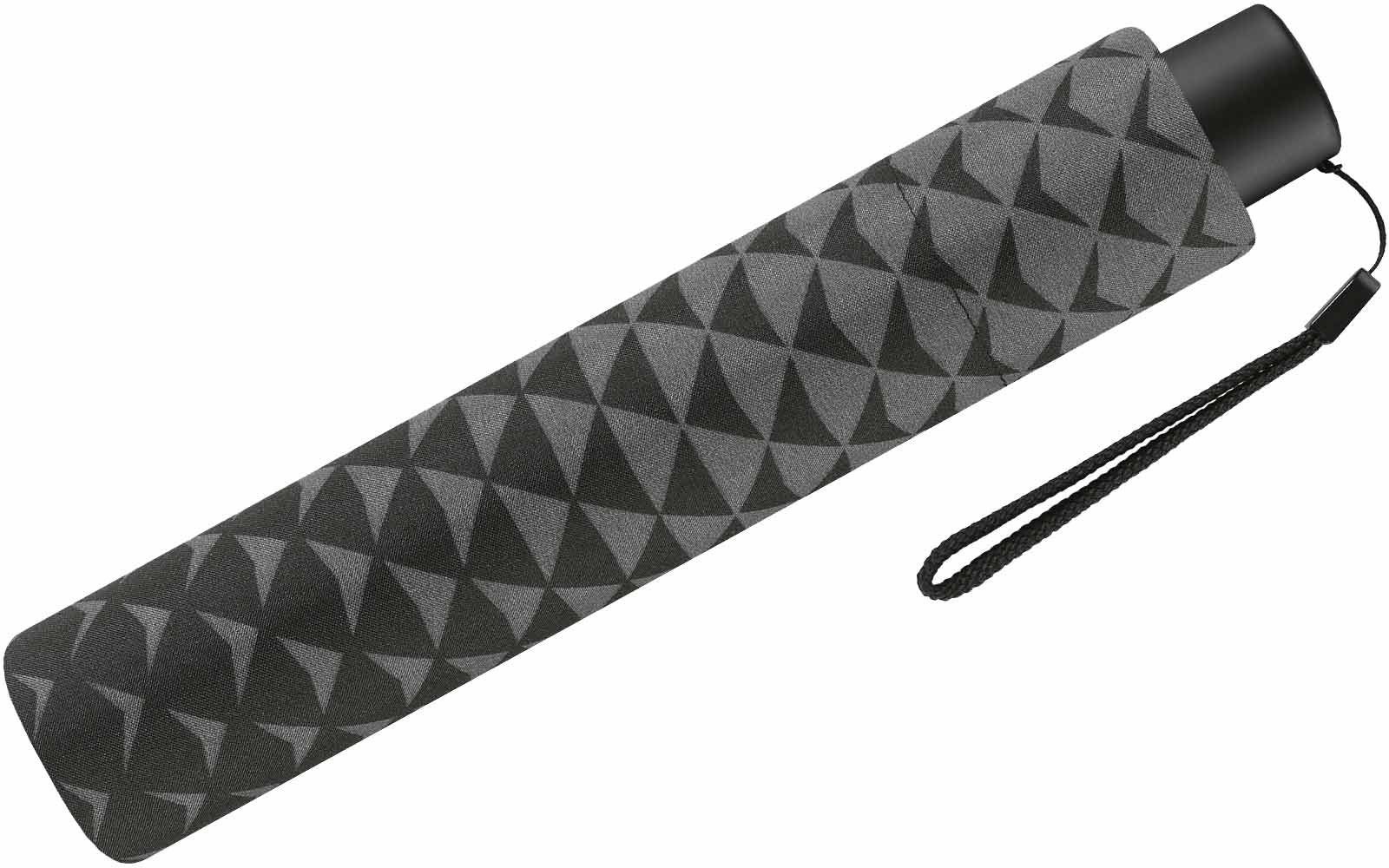 Pierre Cardin Stockregenschirm schlanker Damen-Taschenschirm mit Handöffner, mit Dreiecke-Muster und roter Borte