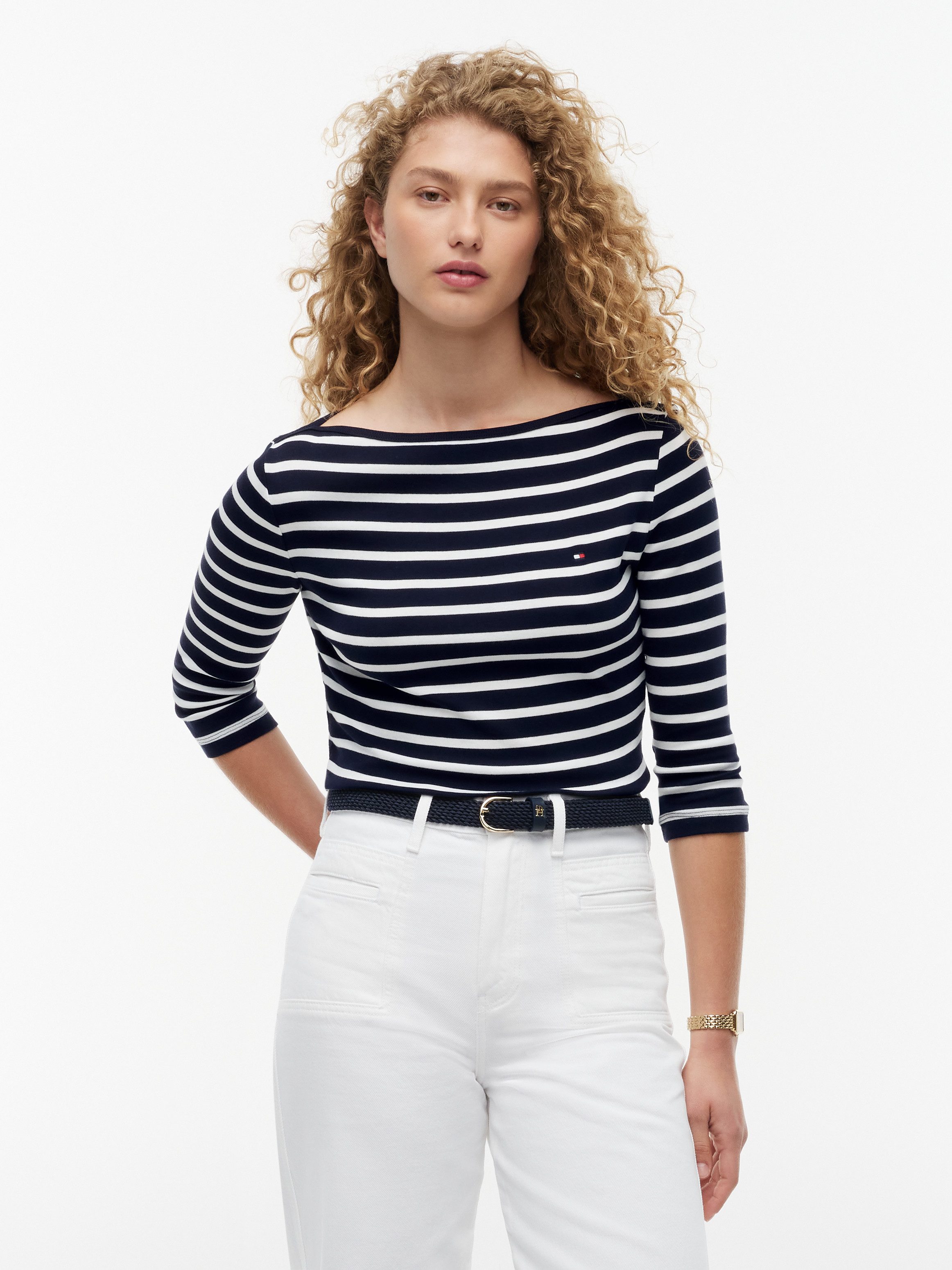 Tommy Hilfiger 3/4-Arm-Shirt NEW CODY BOAT-NECK Baumwolle, U-Boot-Ausschnitt, Slim Fit