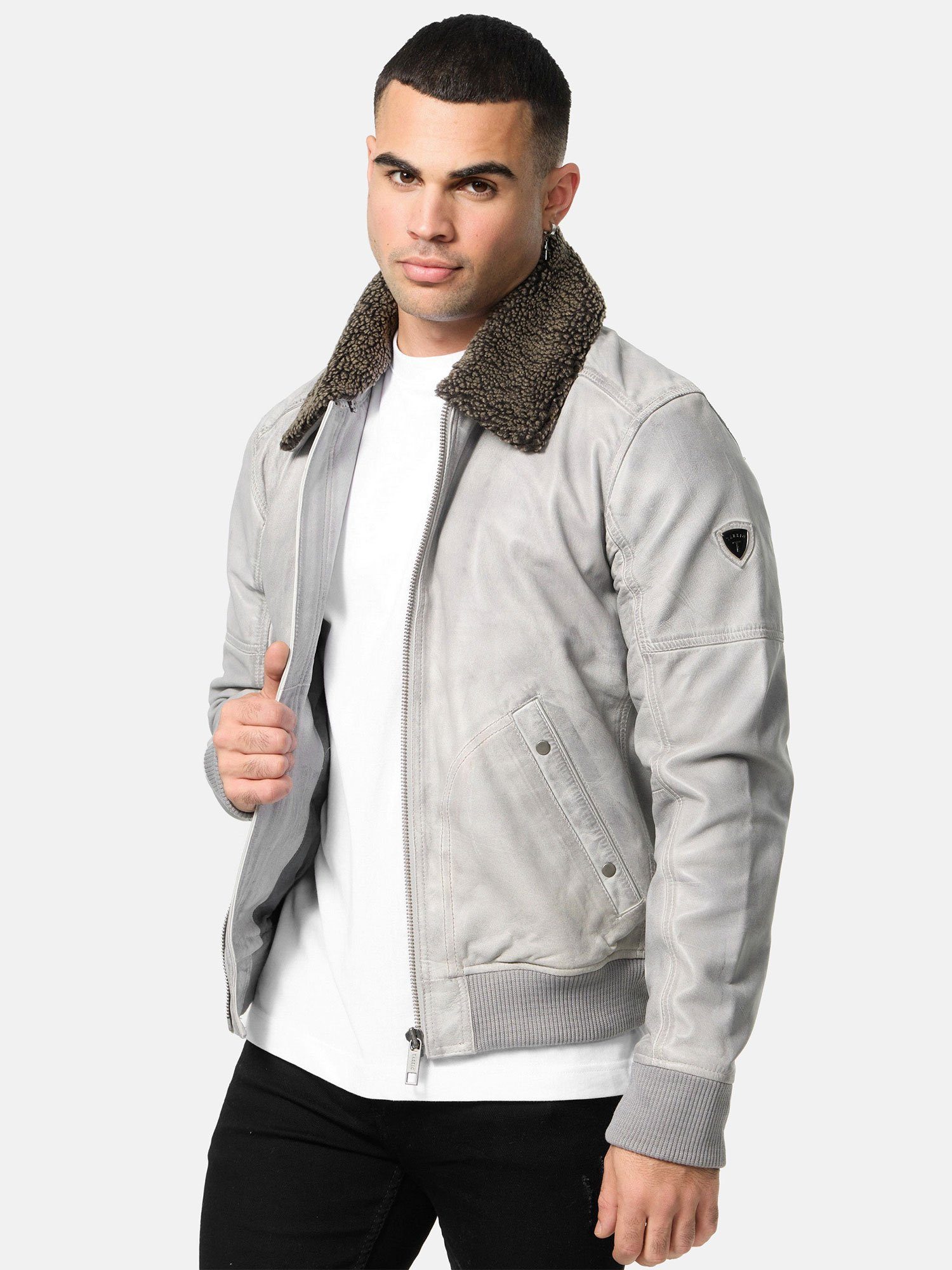 Tazzio Lederjacke A801 mit abnehmbarem Fell grau-crust