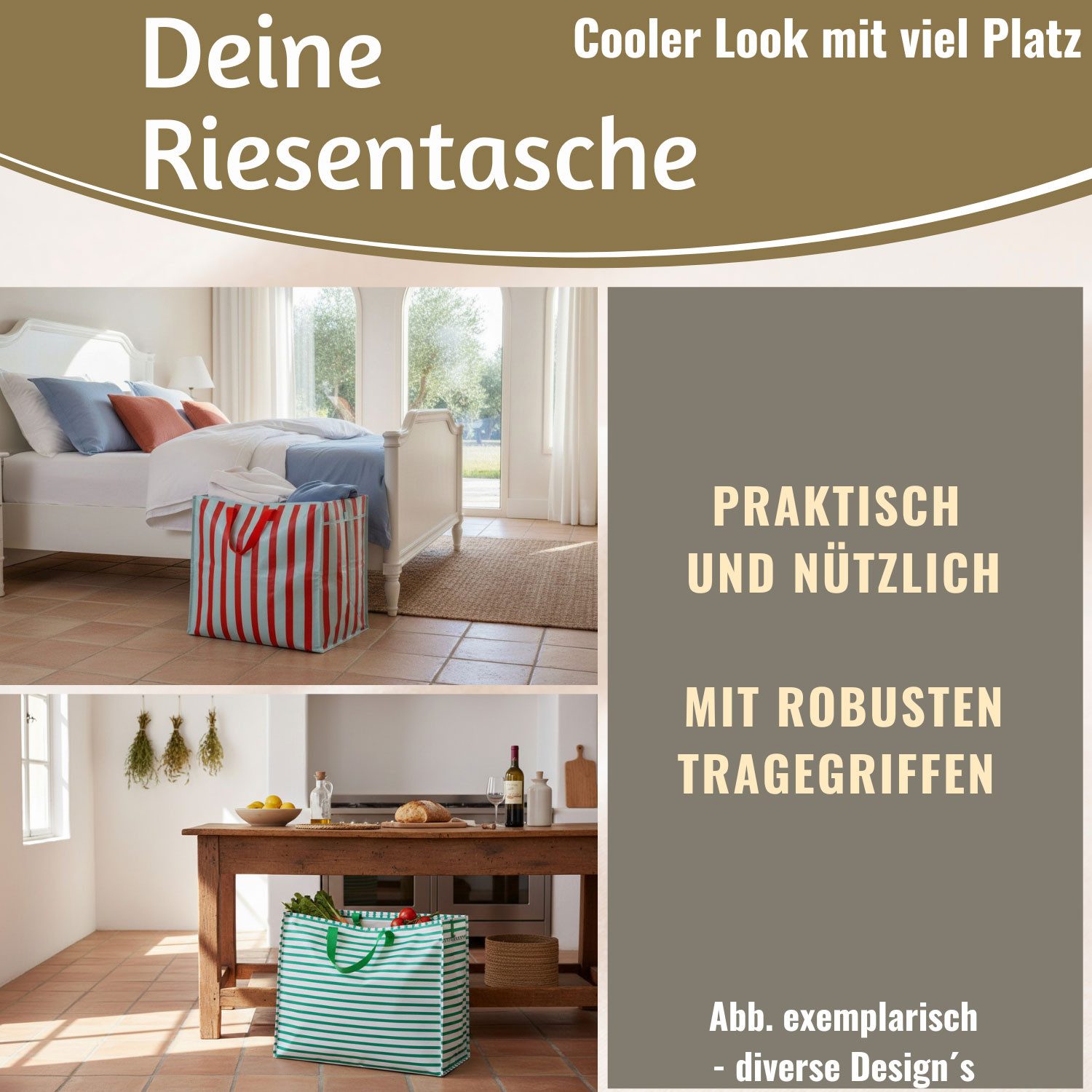 LS-LebenStil Aufbewahrungstasche XXL Jumbo Bag Fairies Garden 55cm Recycelt Nachhaltig Einkaufstasche (Unterbettkommode Organizer Aufbewahrungsbox, 1-tlg., Eink – Bild 5 von 5