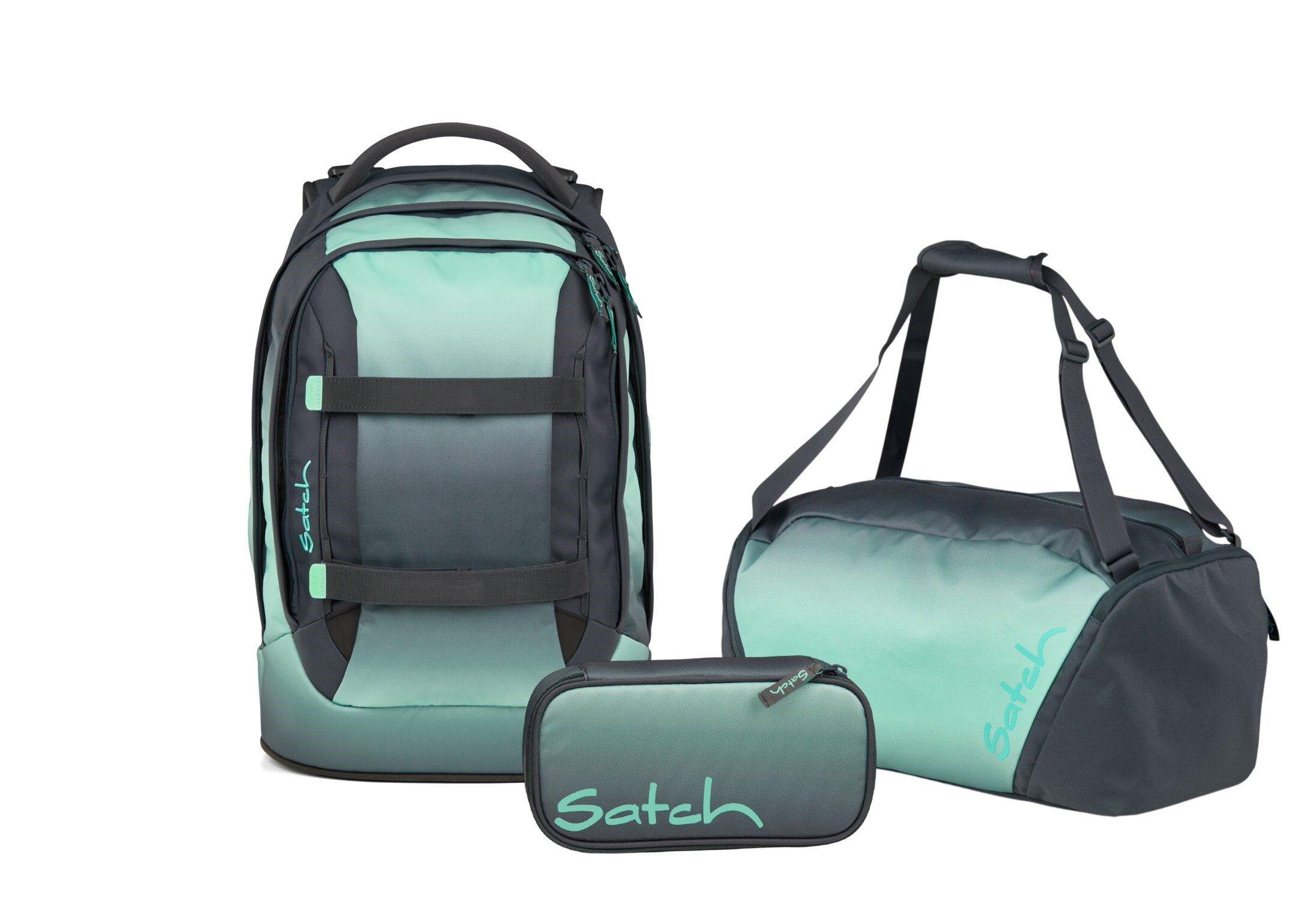 Satch Schulranzen Schulrucksack-Set PACK Gradient Mint 3-teilig (3-teilig), ergonomisch, Your-Size-System: auf Körpergröße anpassbar