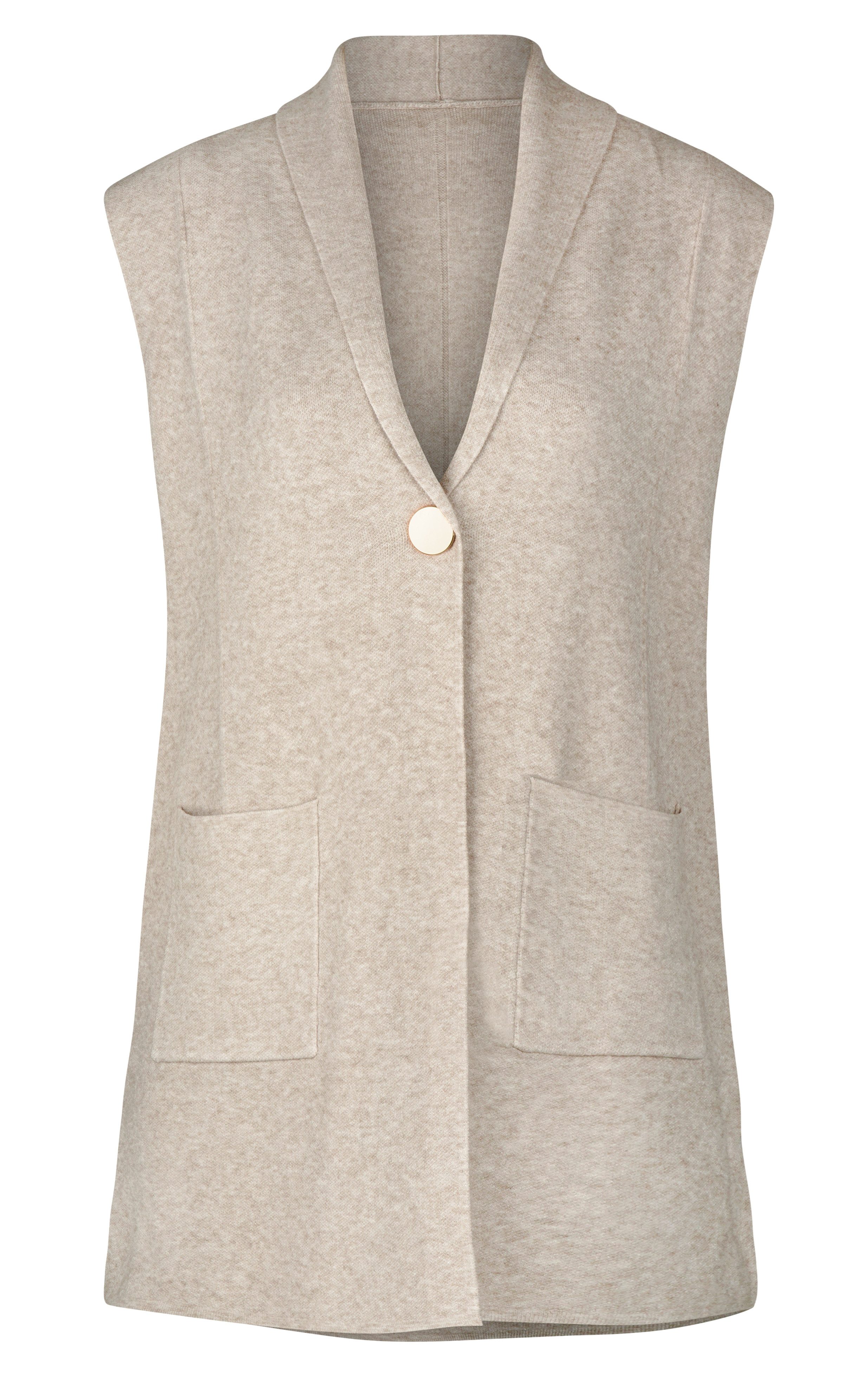 dy_mode Longweste Damen Strickweste Ärmellose Longweste Elegante Feinstrickweste Unifarben, mit Reverskragen in Blazer-Optik