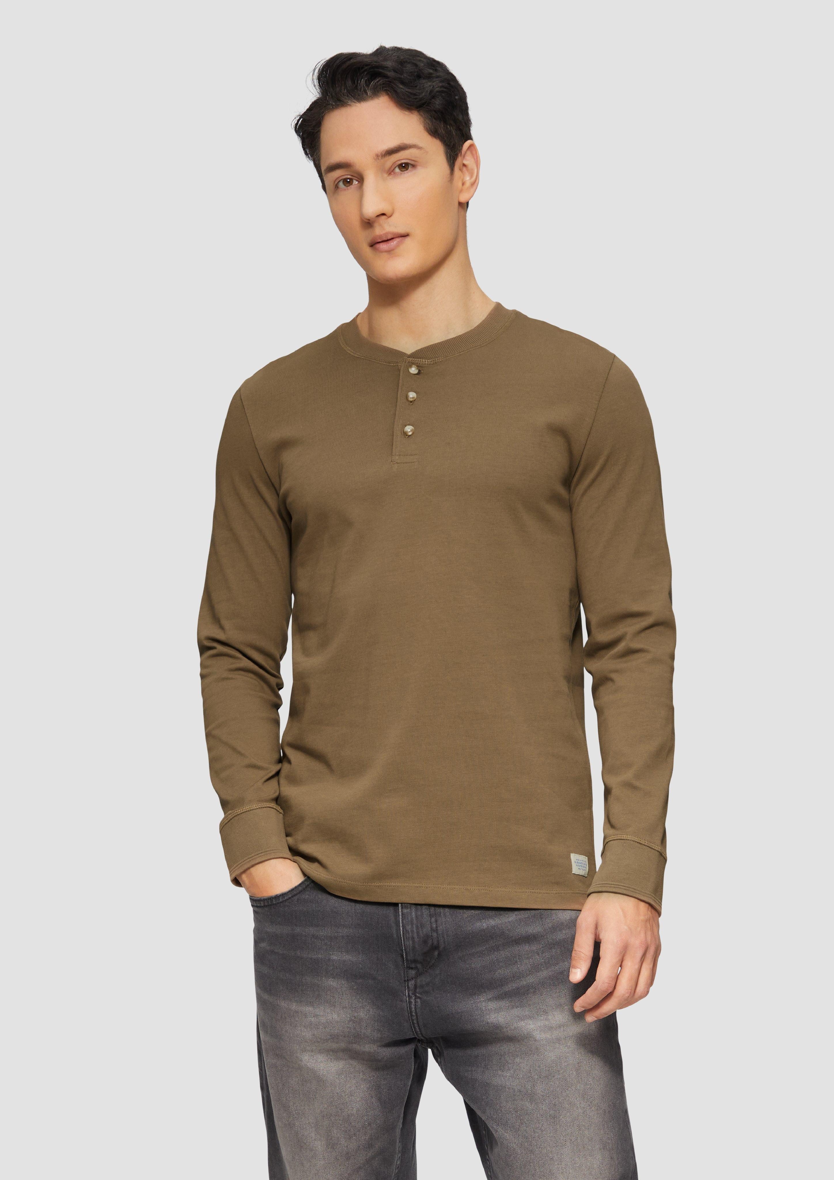 Langarmshirt Langarmshirt mit Henleyausschnitt und Ärmel-Bündchen