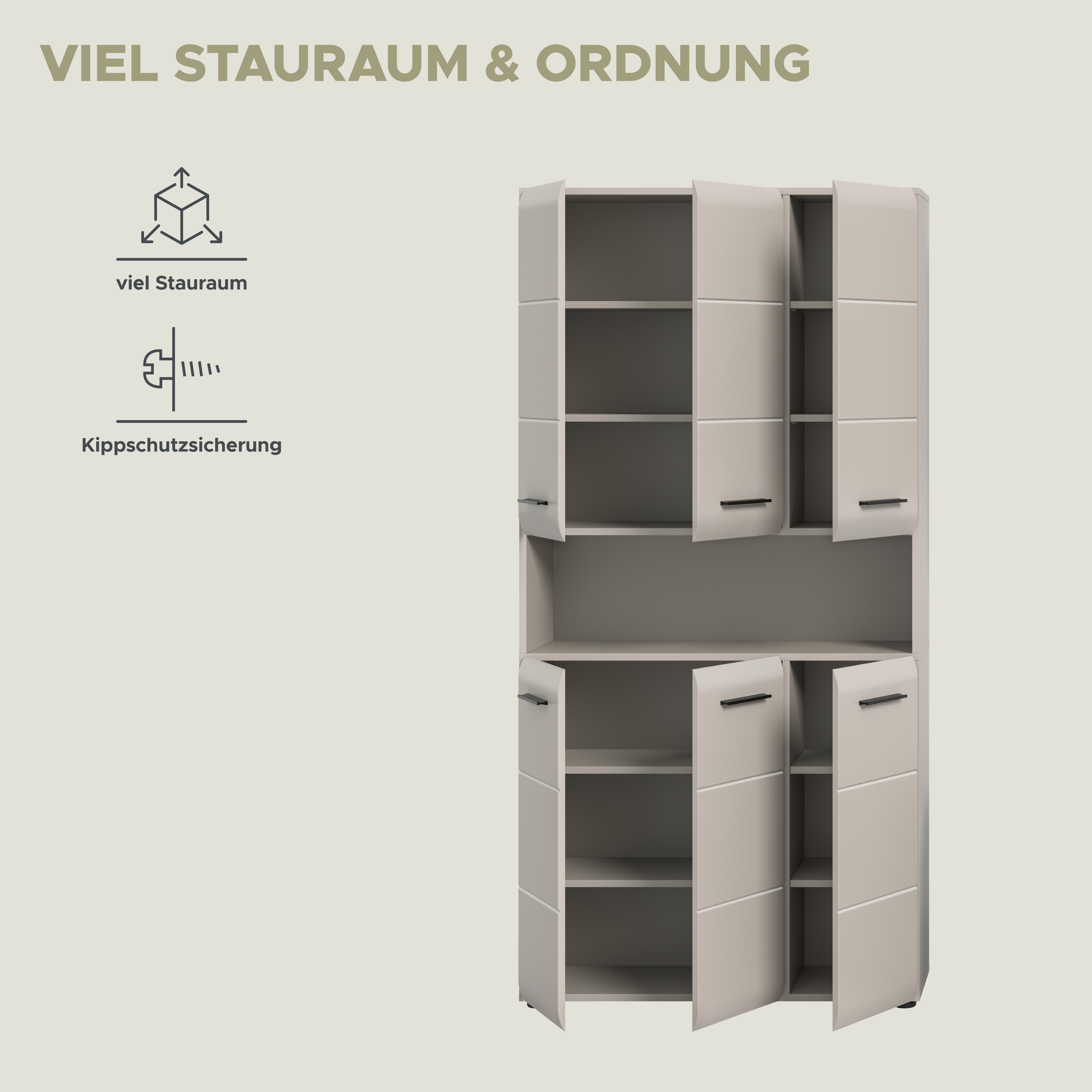 welltime Stauraumschrank FLORENZ, Höhe 185 cm, 4 oder 6 Türen, viel Stauraum (1-St., TOPSELLER) hochwertige MDF Front, Griff schwarz, Badschrank, Bad – Bild 4 von 5