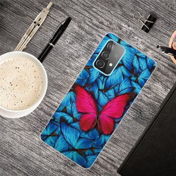 Wigento Handyhülle Für Samsung Galaxy A32 5G Silikon Case TPU Red Butterfly Schutz Muster Tasche Hülle Cover Etuis