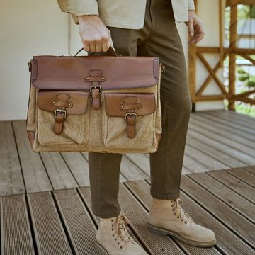 DRAKENSBERG Umhängetasche Aktentasche »Milo« Khaki-Beige, Herren Schultertasche mit 15" Laptopfach im Vintage-Design aus Canvas