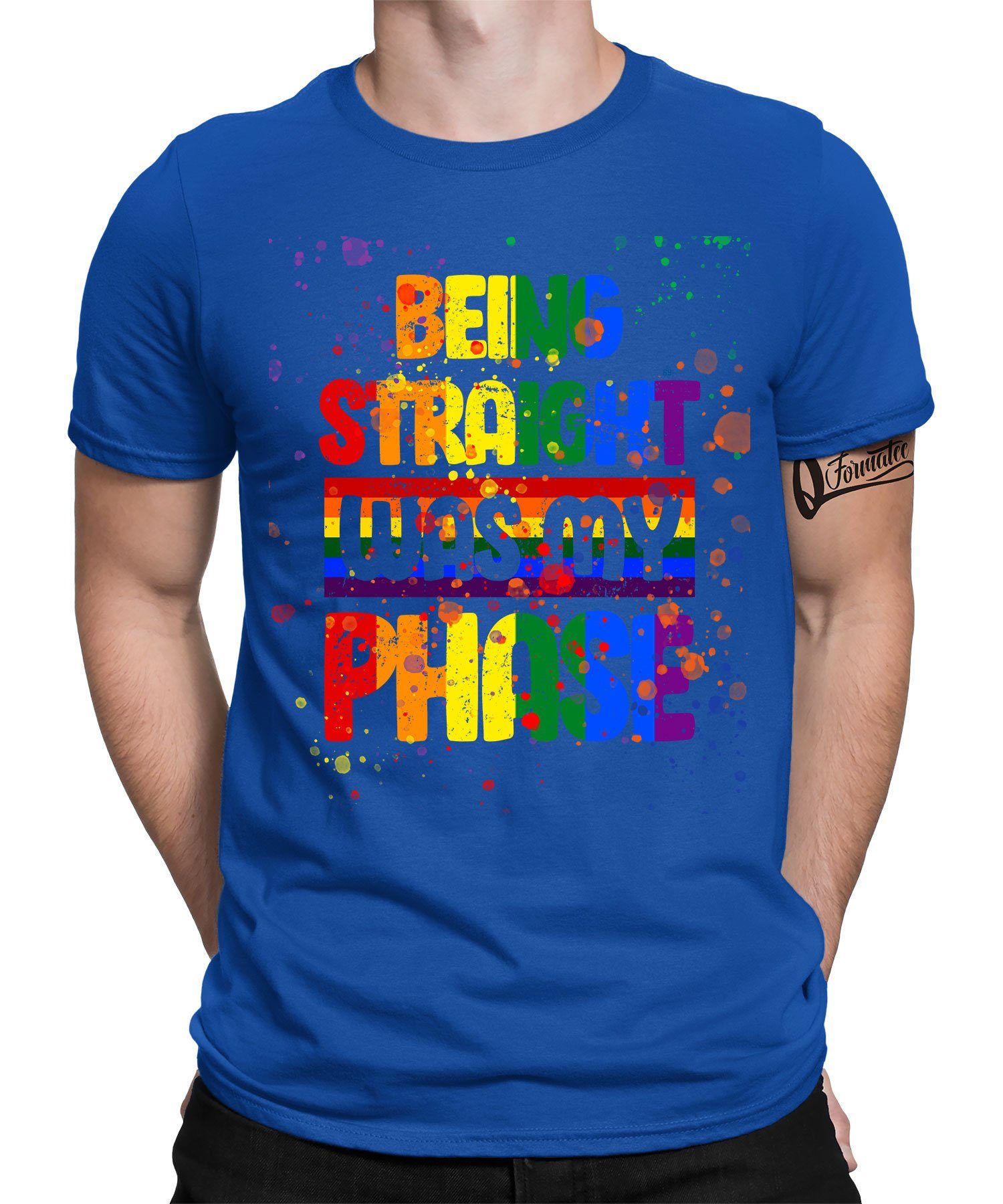 Quattro Formatee Kurzarmshirt Being Straight - Gay Herren Blau Pride T-Shirt Stolz (1-tlg) Regenbogen LGBT