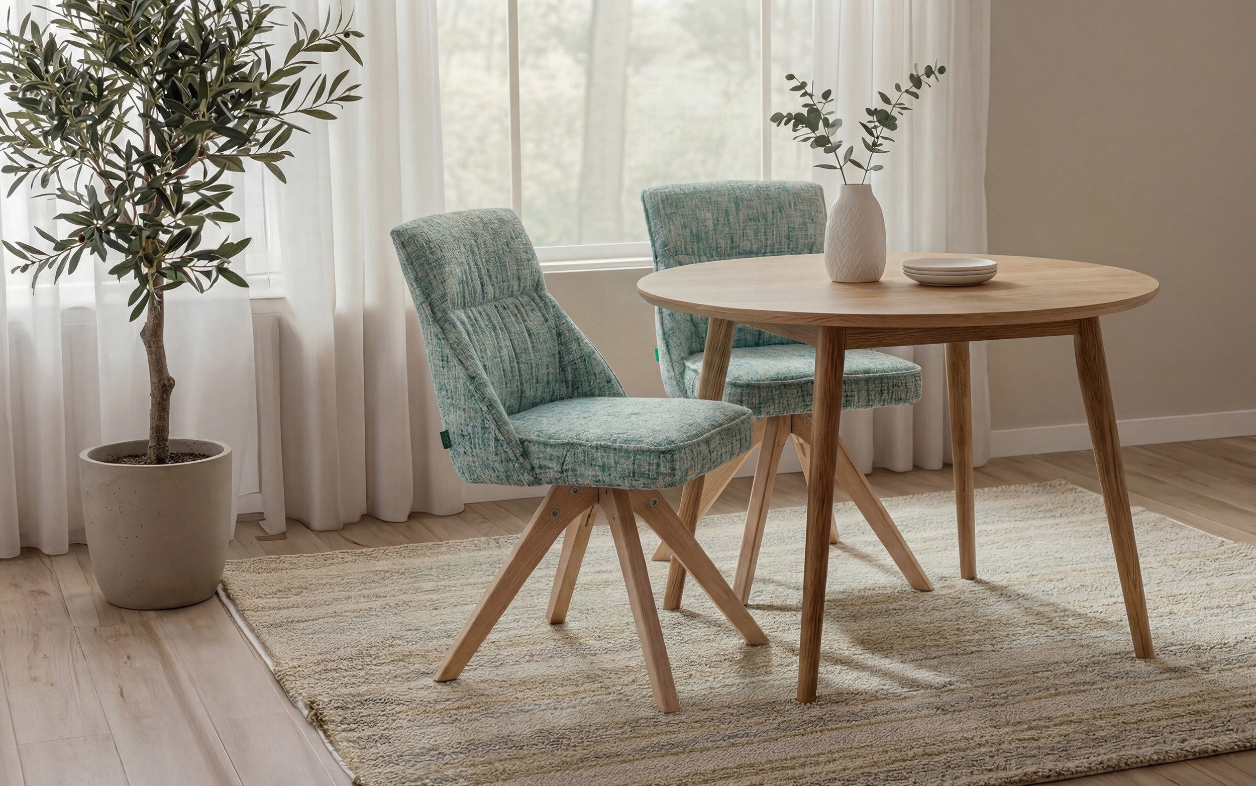 DUBI Möbel Polsterstuhl MIRELA 2er-Set (2 St), 360° drehbar Massivholz Eiche Natur 2er-Set