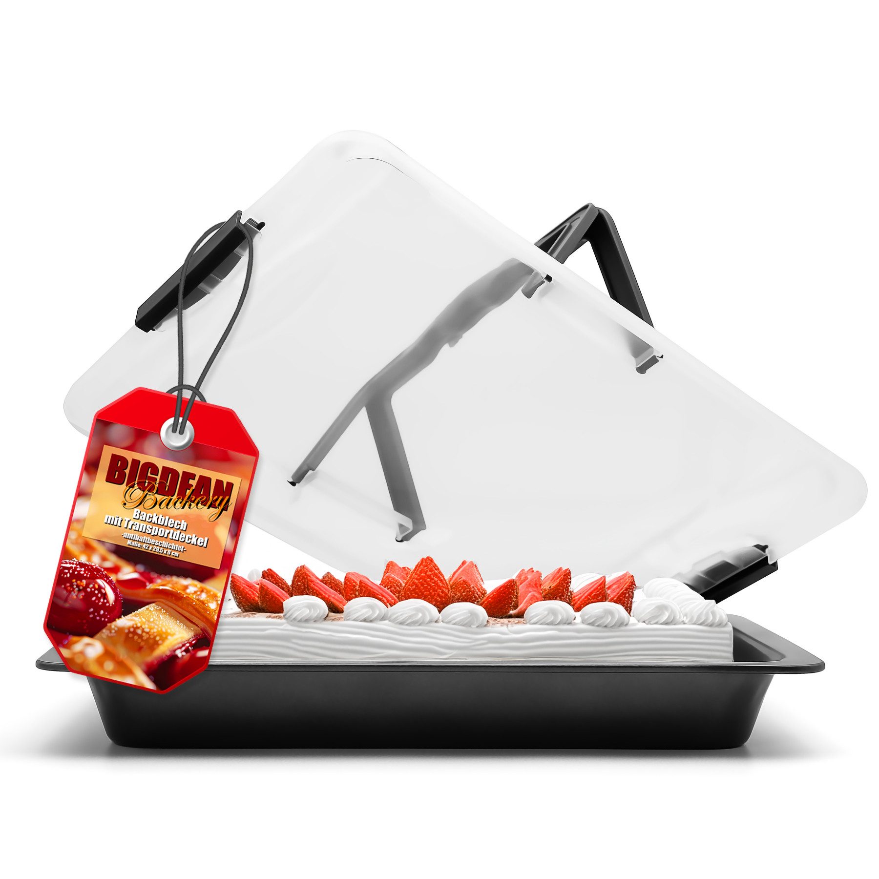 BigDean Backblech mit Deckel 3 in 1 Kuchen Transportbox ideal zum Backen, Aufbewahren, Carbon Stahl, (1-St)