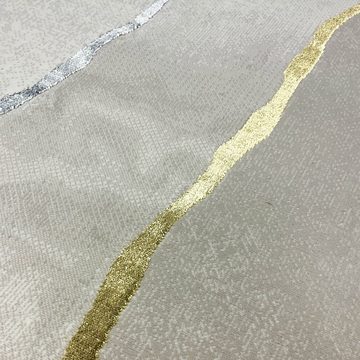 Teppich Glamouröser Wohlfühlteppich mit glänzenden Elementen in Silber Gold, Carpetia, rechteckig, Höhe: 8, 8 mm, Geeignet für Fußbodenheizung