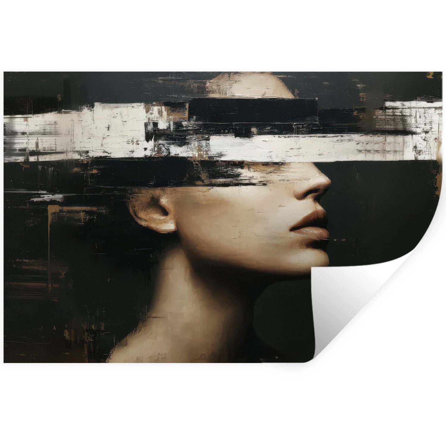 MuchoWow Wandsticker Gesicht - Frau - Schwarz - Abstrakt (1 St), Wanddeko, Aufkleber, Wandtattoo, 120x80 cm