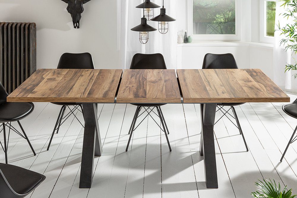 riess-ambiente Esstisch MONTREAL 140-190cm natur / schwarz · bis 8 Personen (Einzelartikel, 1-St), Eiche-Holz-Design · ausziehbar · X-Gestell · Industrial