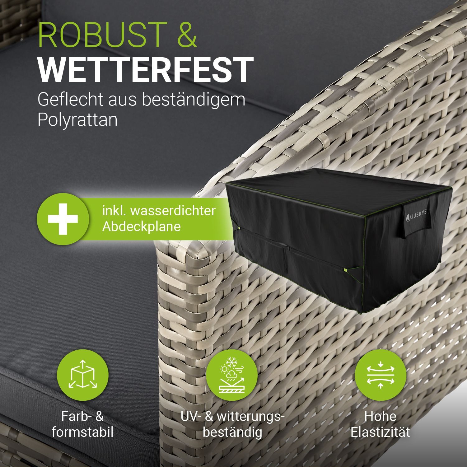 Juskys Gartenlounge-Set Turin, (6-tlg), Polyrattan Sitzgruppe für 7 Personen, Gartenmöbel inkl. Abdeckung