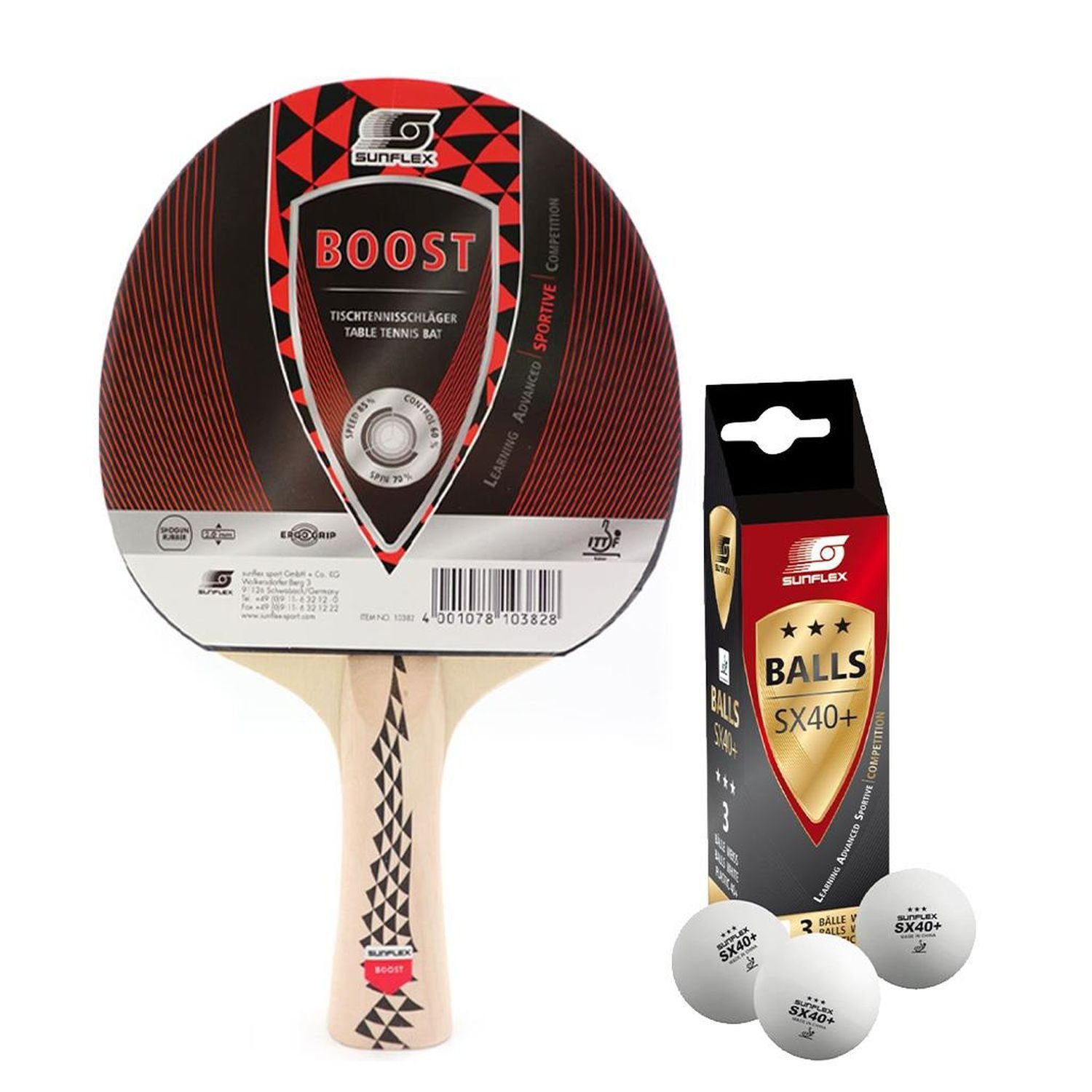 Tischtennisschläger 1x Boost + 3x SX+ Bälle