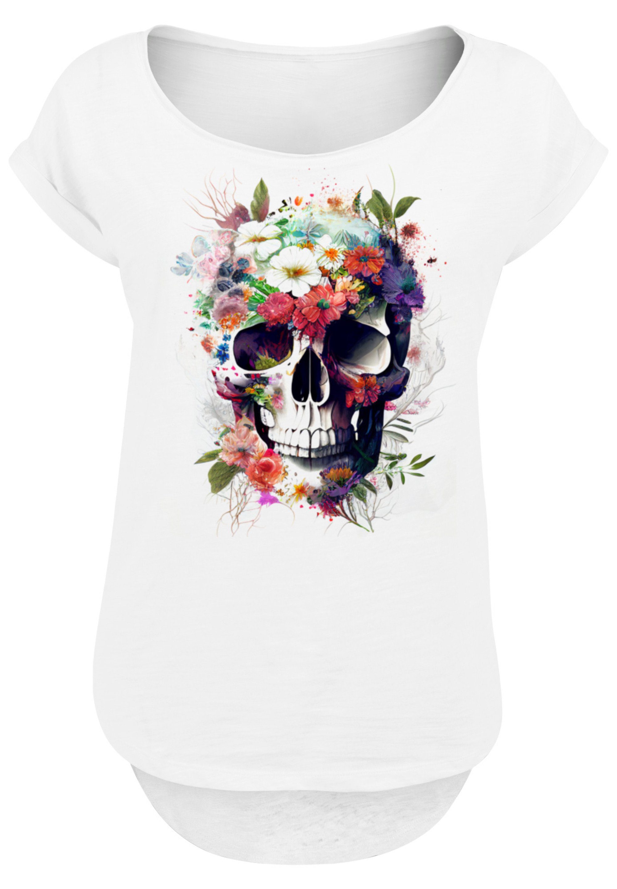 T-Shirt Blumen weiß Totenkopf Print F4NT4STIC