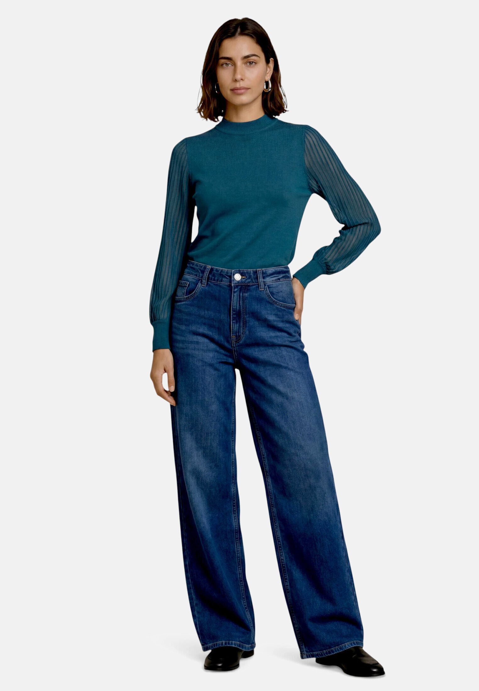 Zero Strickpullover Damen mit Spitzenärmeln (1-tlg) Struktur