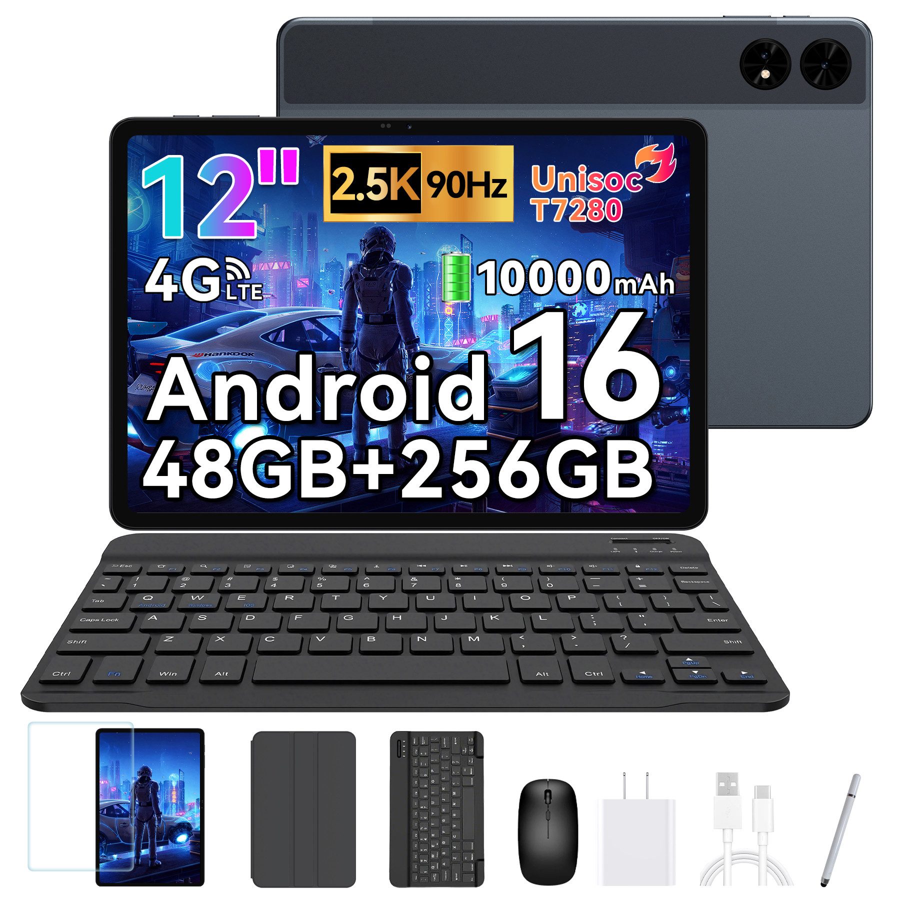 BESTTAB T60 12,2" Android 16 5GWIFI 4G LTE Tastatur/Maus/Hülle Tablet Tablet (12.2", 256 GB, Andriod 16, Android 16,4G LTE,10000 mAh,KI-Unterstützung, mit Zubehör)