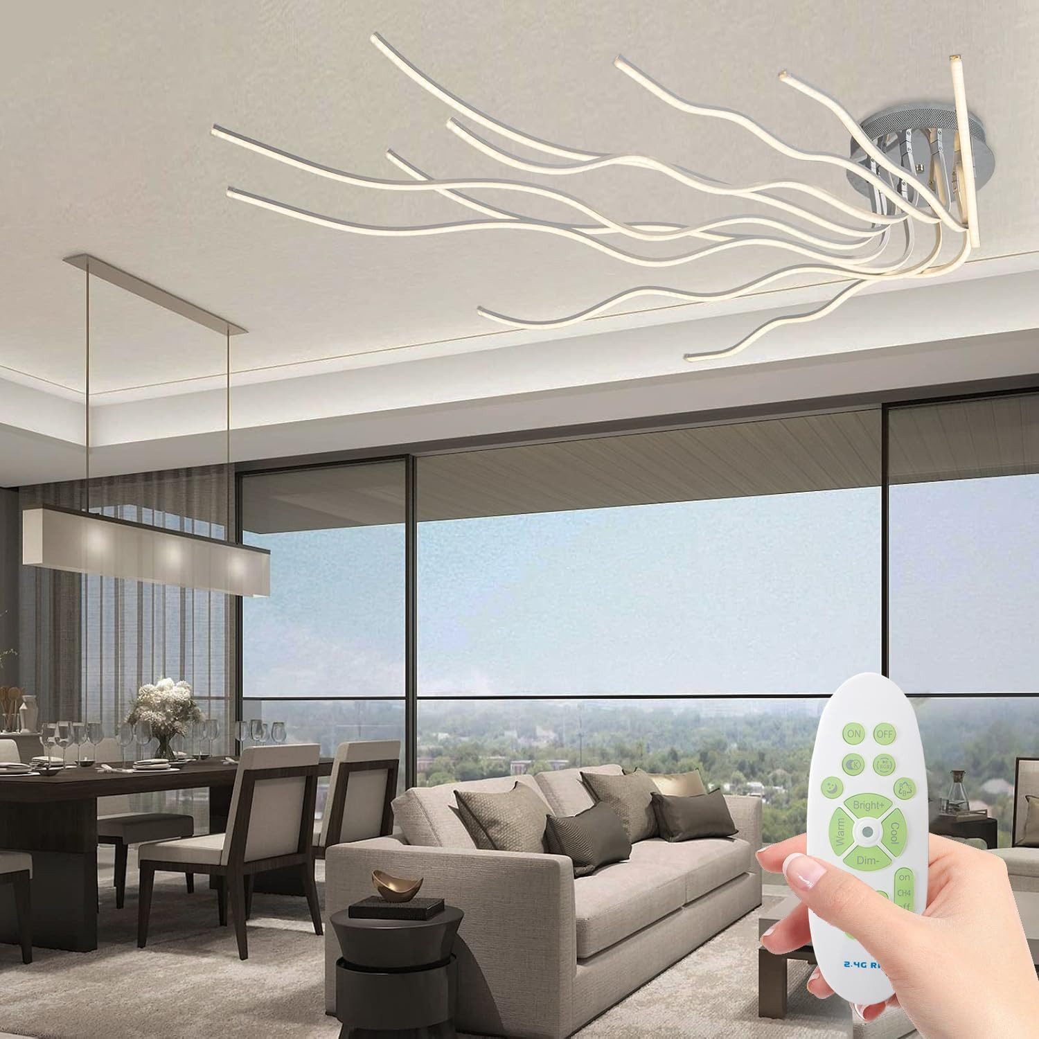 RRBEST Deckenleuchte LED Modern Deckenleuchte LED Wohnzimmerlampe Deckenleuchten Dimmbar, mit Fernbedienung 10-Flammige Schlafzimmerlampe Aluminium Kronleuchter