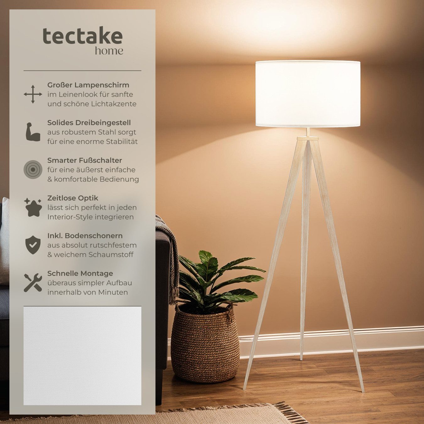 tectake Stehlampe Stehleuchte, Energiesparlampe, Elegante Stehleuchte für g günstig online kaufen