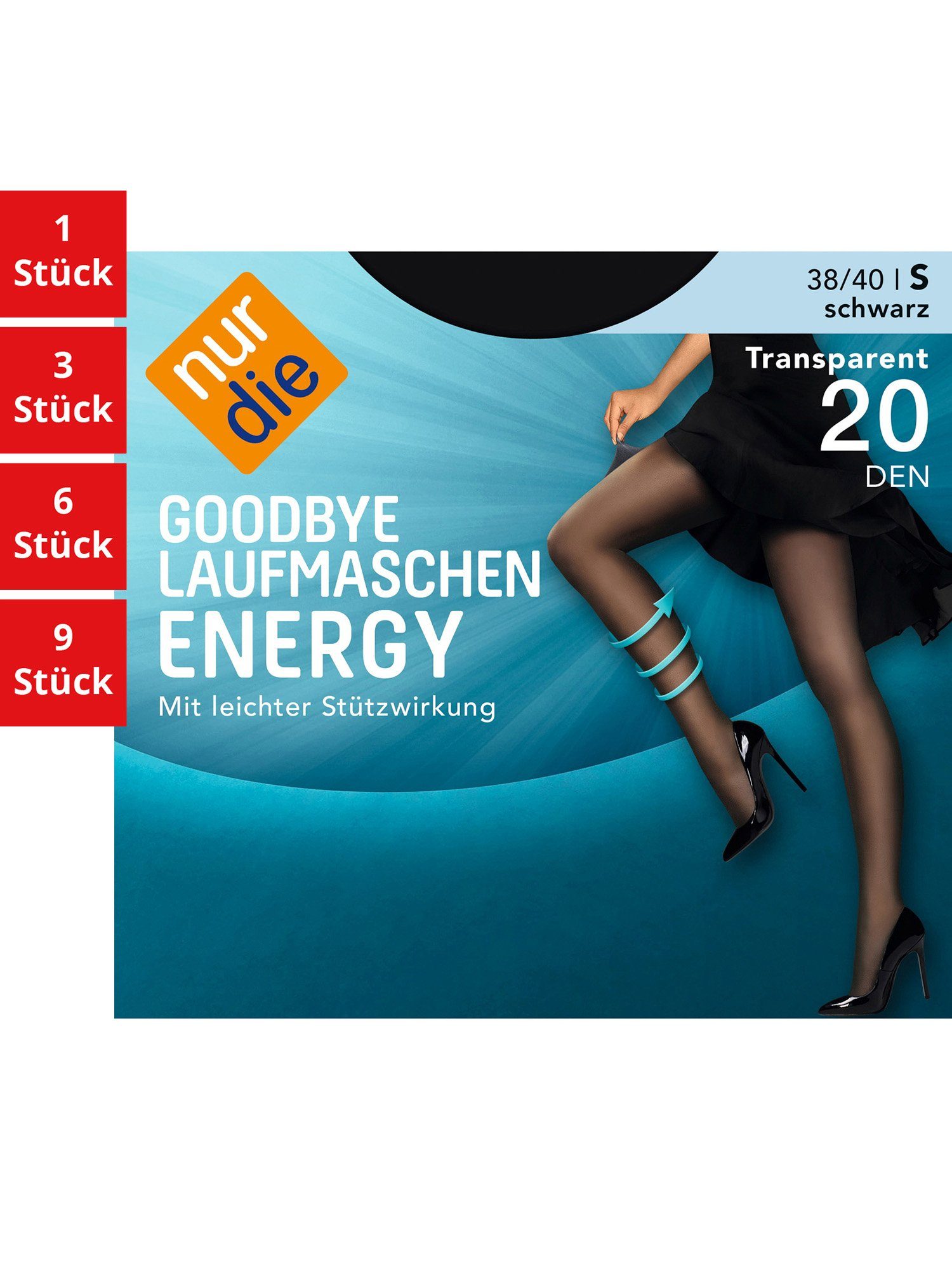 Nur Die Feinstrumpfhose Goodbye Laufmaschen Energy 20 DEN Damen (1er/3er/6er/9er Pack 1 St) nylon transparent Fein-strumpfhose durchsichtig frauen multi-pack matt schwarz