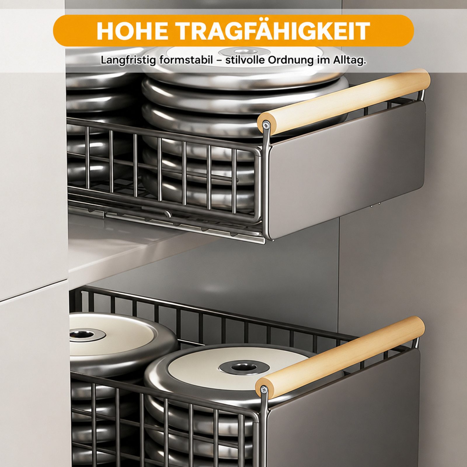 LEMLIT Küchenregal 2Pack Faltbarer Ausziehbare Schubladen-Regalaufbewahrung, 2 Packung 2-tlg., 2 Stück Teleskopschublade, Faltbarer Schrank-Organizer für die Kü – Bild 4 von 5