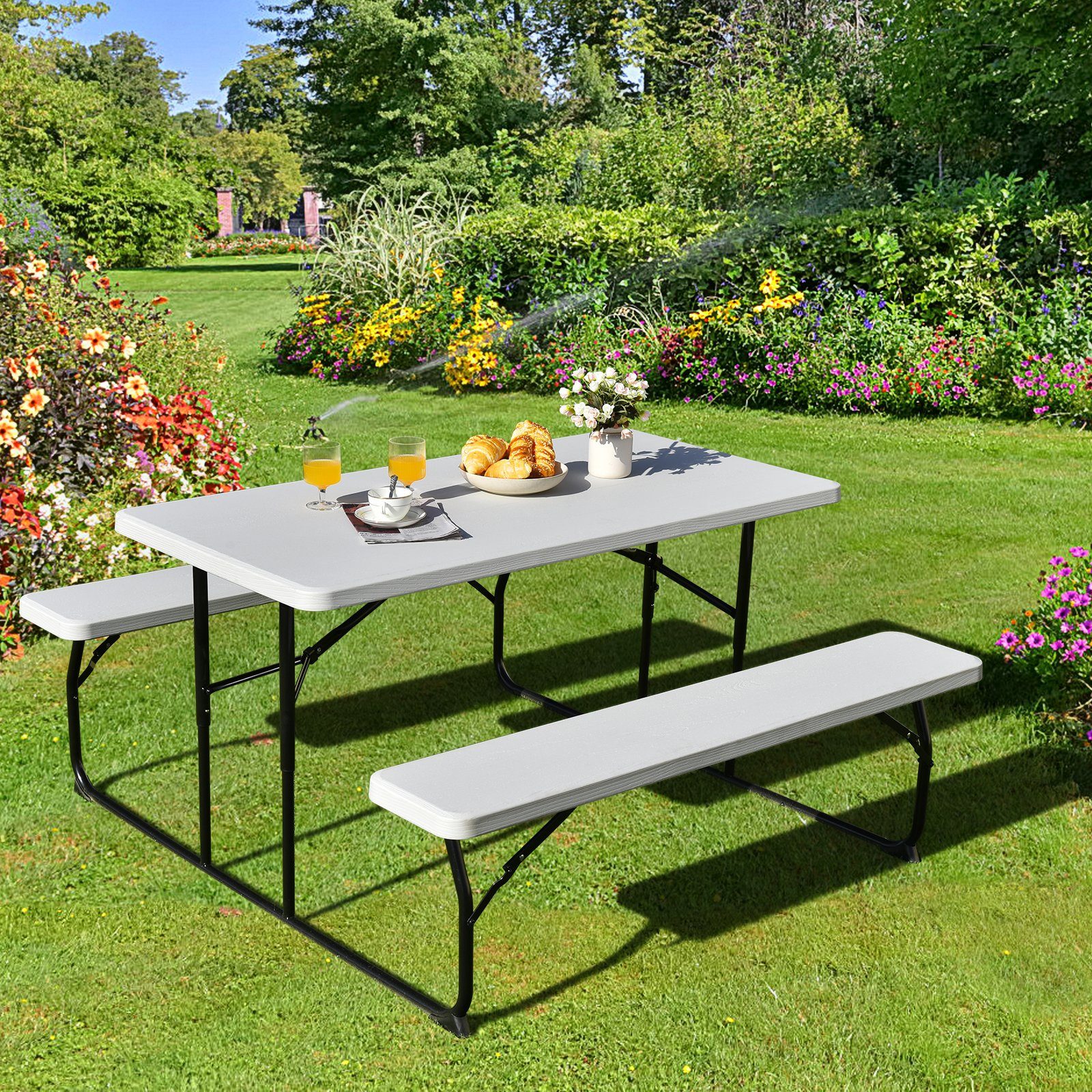COSTWAY Bierzeltgarnitur, 136 cm Campingtisch mit günstig online kaufen