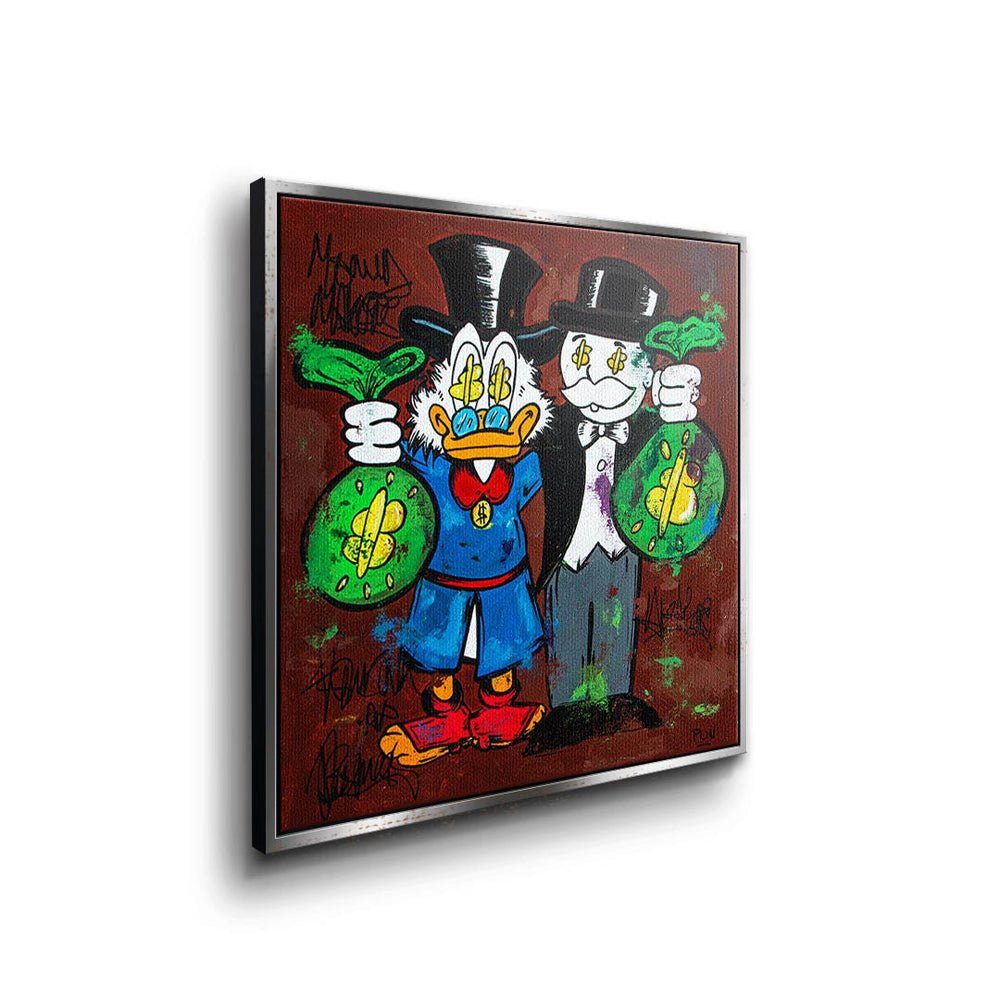 DOTCOMCANVAS® Leinwandbild, Leinwandbild Dagobert Duck Rahmen Comic MrMonopoly hustle Geld ohne Pop friend Art