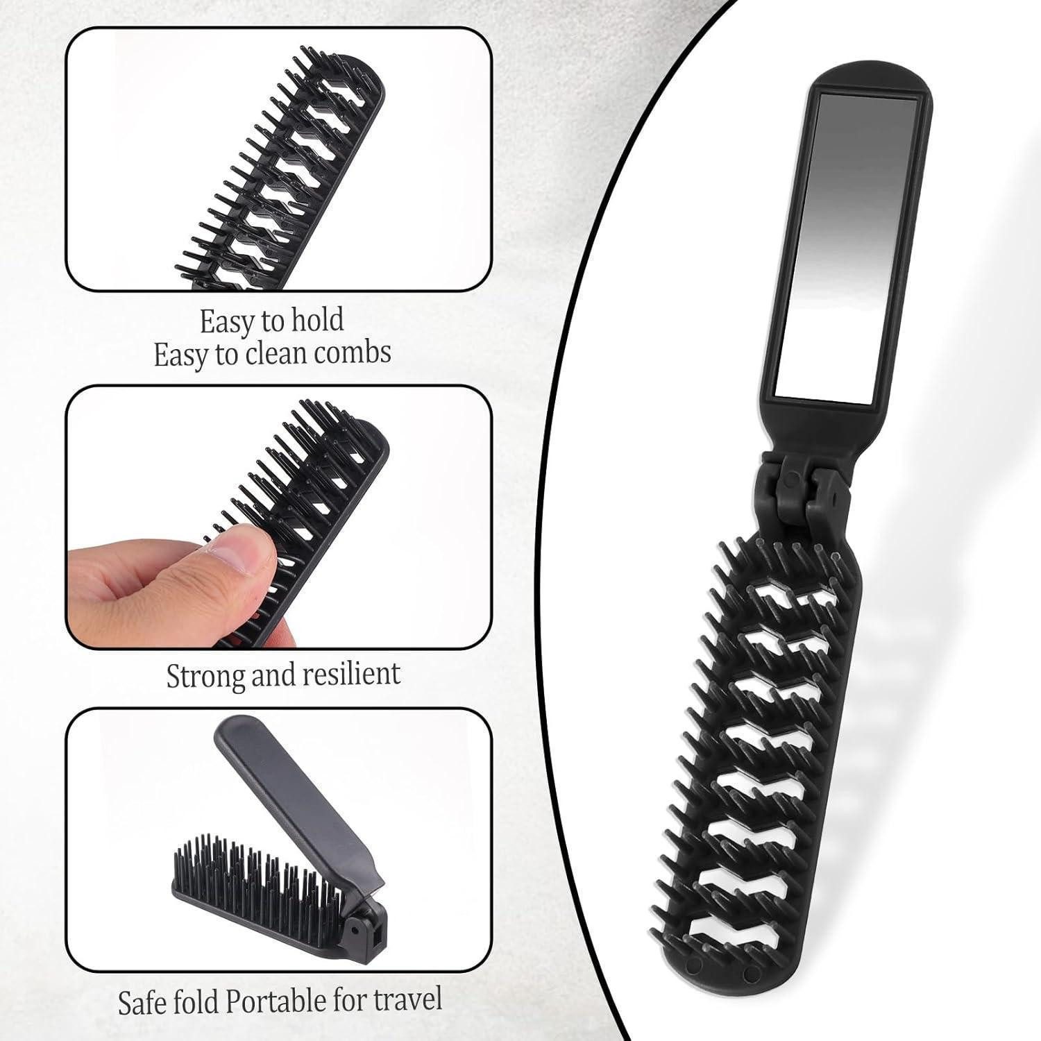LuxusKollektion Haarbürste Reisebürste Schwarz Mini Faltbare Haarbürste Spiegel Kompakt Frauen