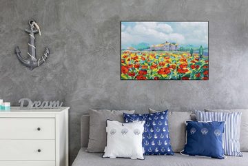 KUNSTLOFT Gemälde Mohnblumenzeit 93x63 cm, Leinwandbild 100% HANDGEMALT Wandbild Wohnzimmer