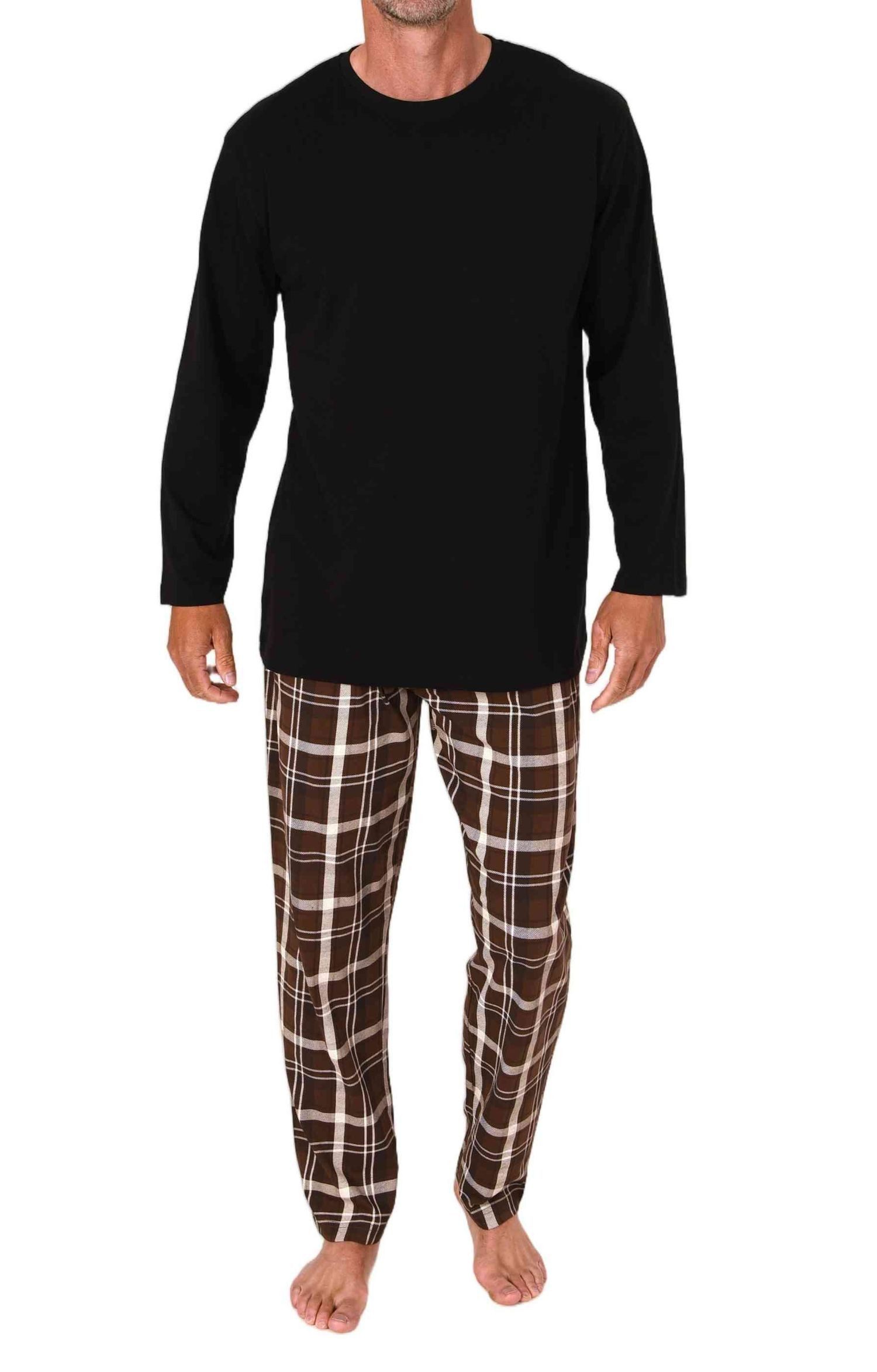 Normann Pyjama Normann Herren Schlafanzug lang mit karierter Jersey Pyjamahose