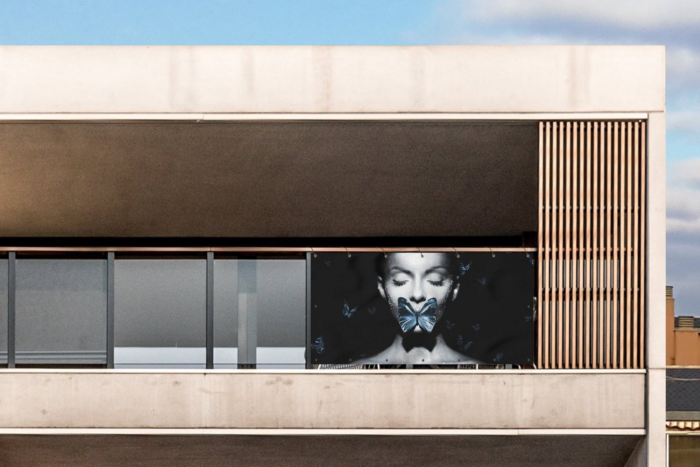 Thumbnail - MuchoWow Balkonsichtschutz Frau - Luxus - Schmetterling (1-St) Balkon Sichtschutz 90x200, Windschutz für Zaun PVC, 200x9...