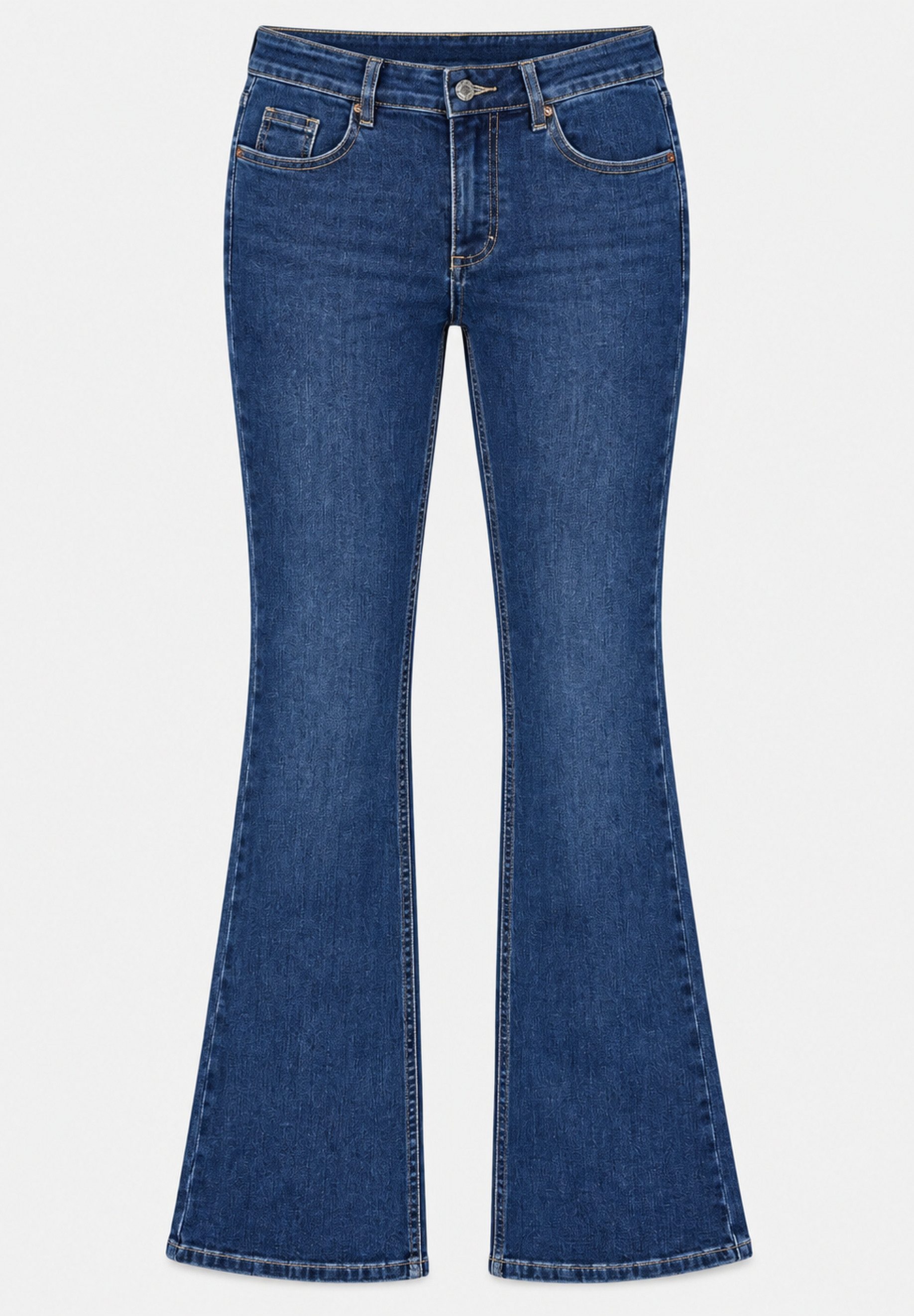 Elara Bootcut-Jeans Damen Mid Waist Jeans mit ausgestelltem Bein und Pattentaschen