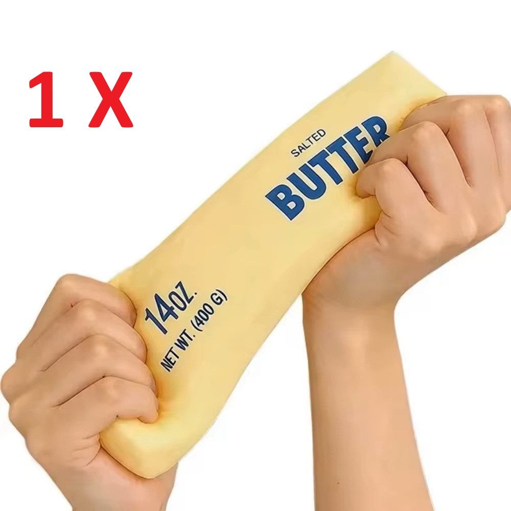 OLi Therapieknete Squishy Butter – Weiche dehnbare Knetmasse (weicher Slow Rising Squishy im lustigen Butter-Design, 1-tlg), Anti-Stress, Spielspaß für Kinder & Erwachsene