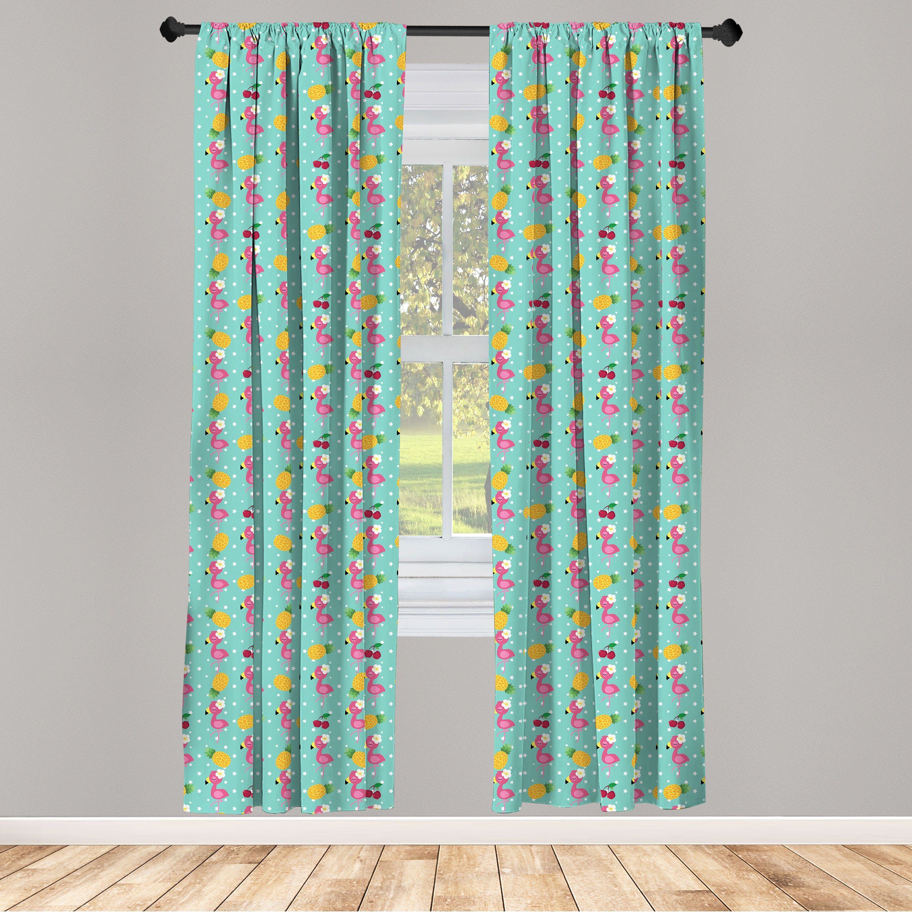 Gardine Vorhang für Wohnzimmer Schlafzimmer Dekor, Abakuhaus, Microfaser, Kindergarten Exotische Flamingos Ananas