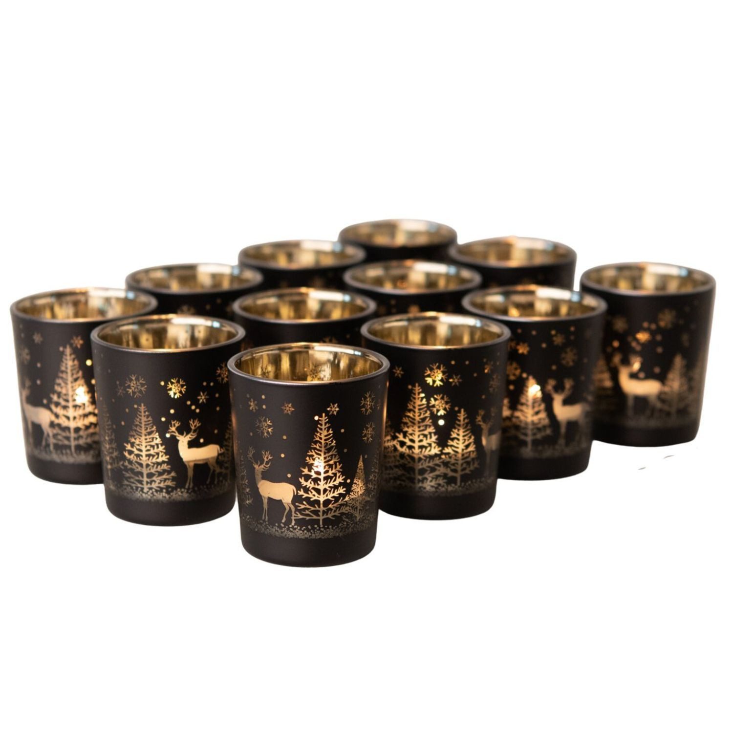 Kamelio Teelichthalter 12er Set Teelichtgläser schwarz gold Windlicht Tisch günstig online kaufen