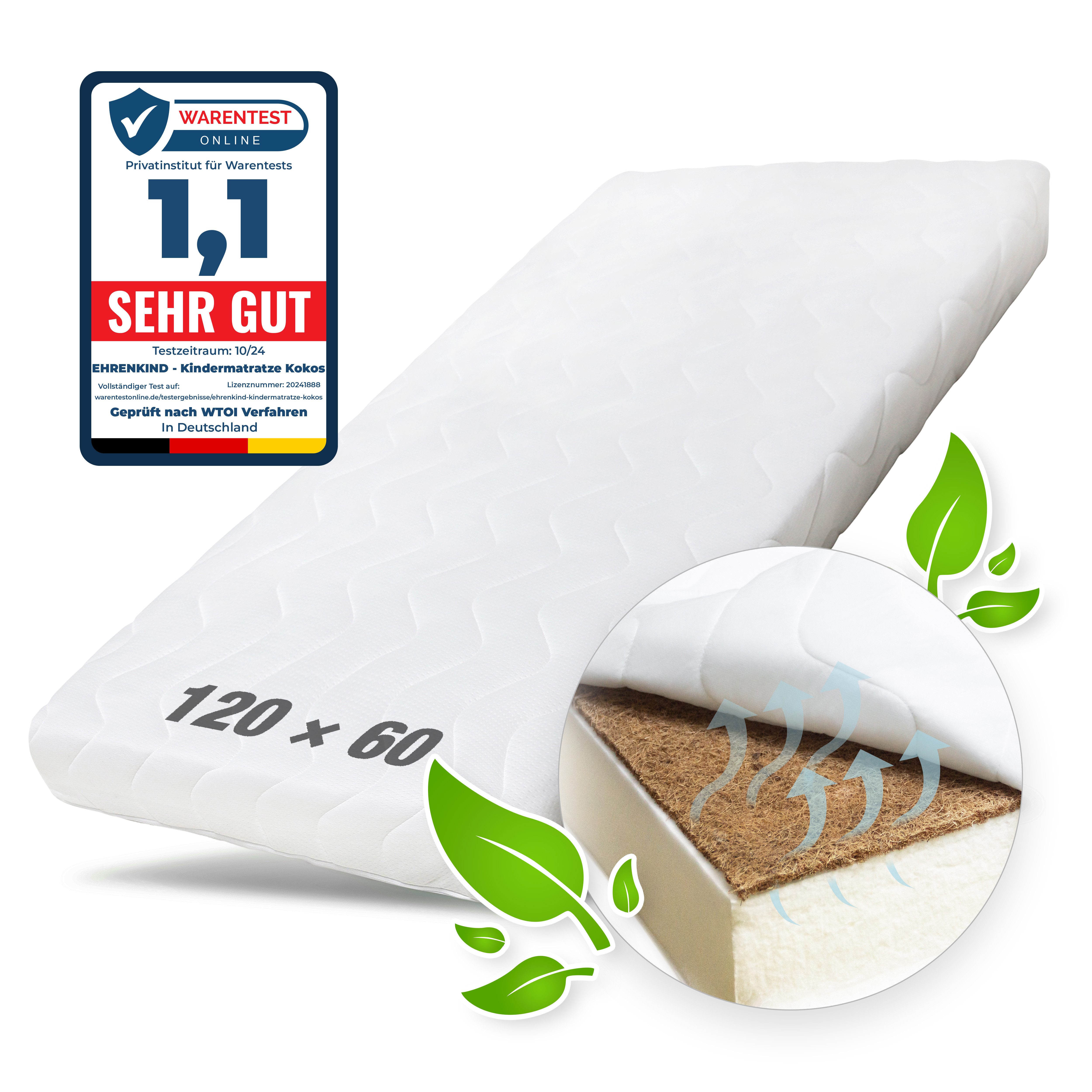 Babymatratze mit hochwertigem Schaum, Kokosplatte und Hygienebezug, Ehrenki günstig online kaufen