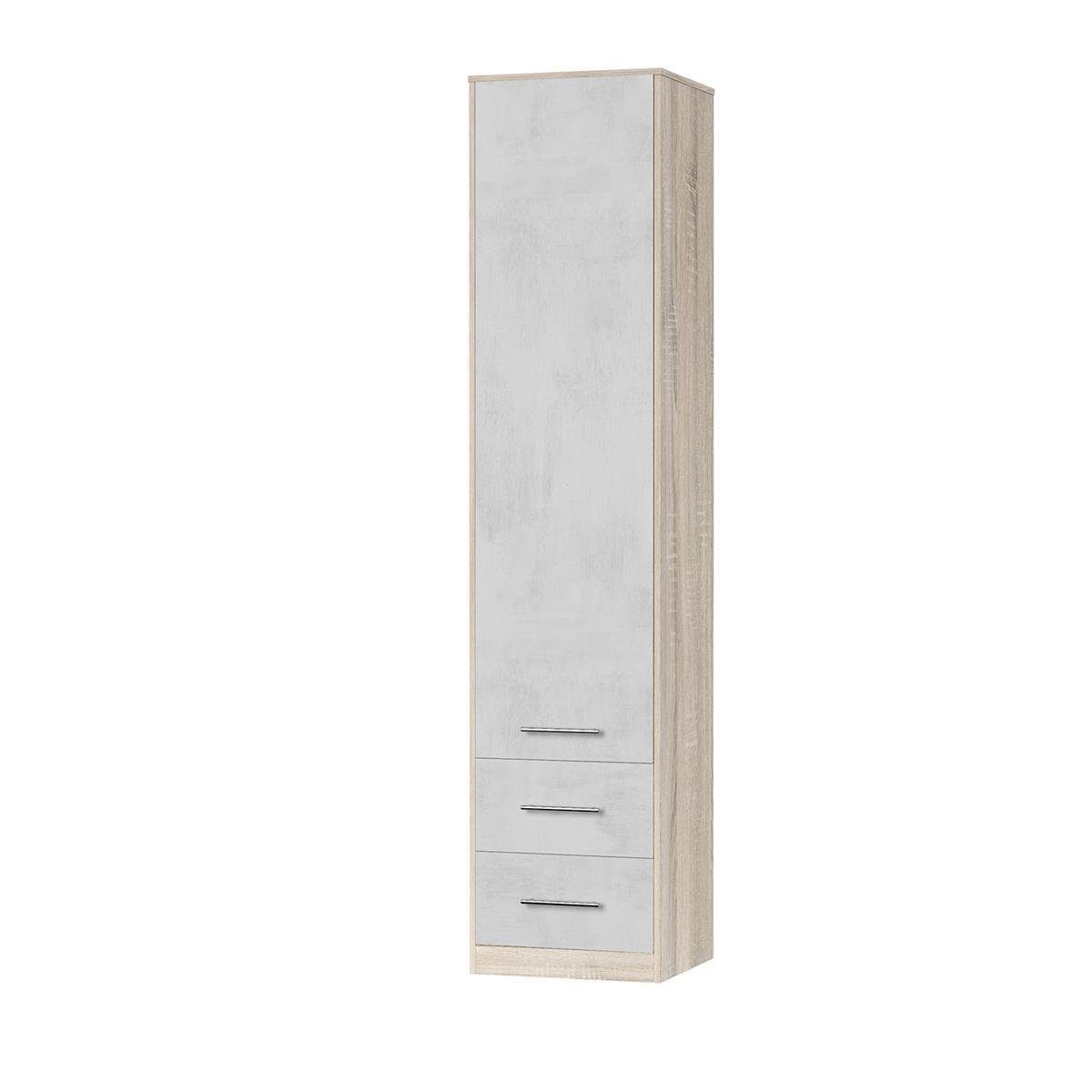 SMARTBett Drehtürenschrank SMARTBett Kleiderschrank 50cm - 2 Sonoma/Beton Schubladen Eiche