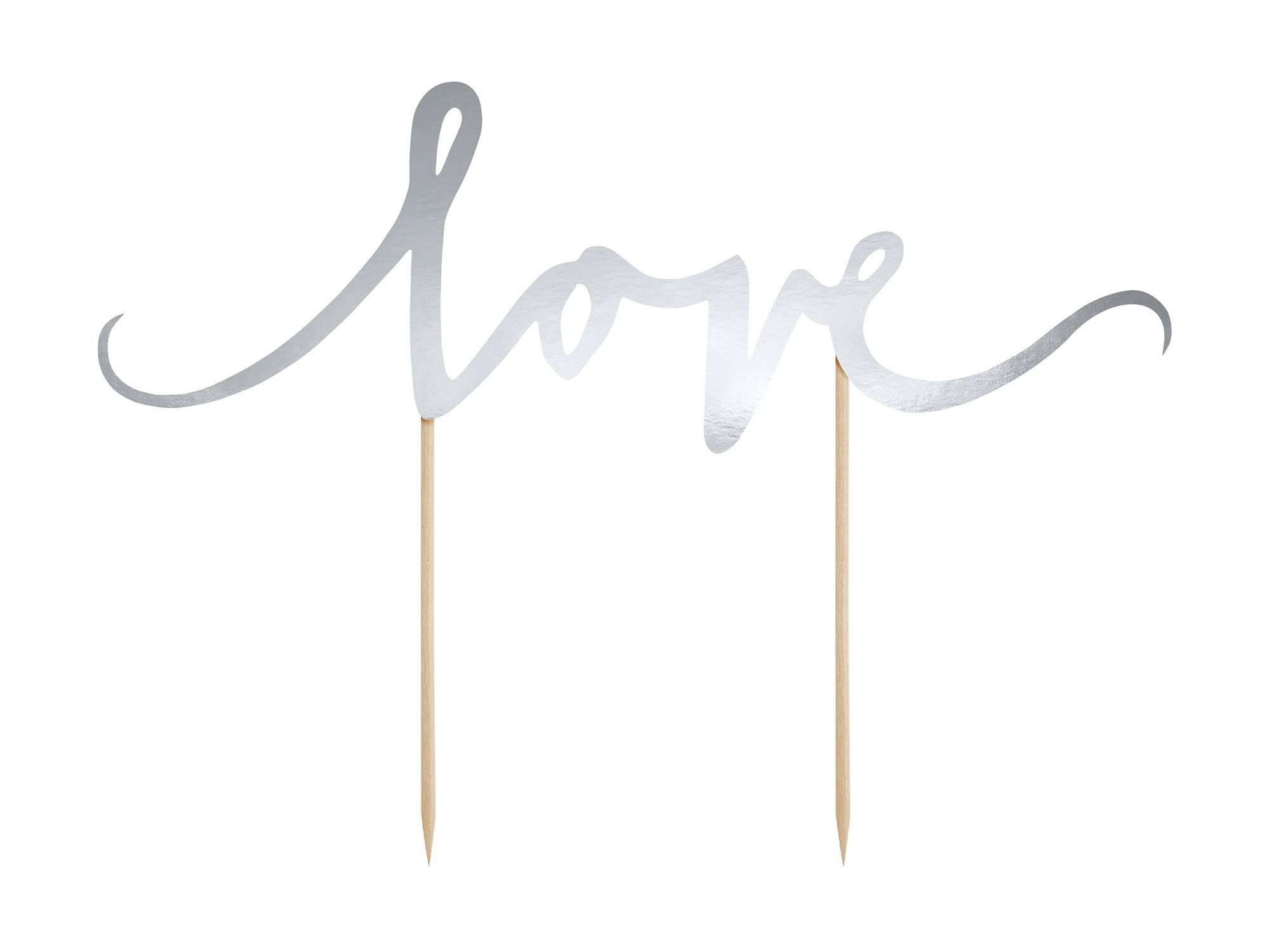 partydeco Топпер для торта, Cake Topper Love / Hochzeit 17cm silber