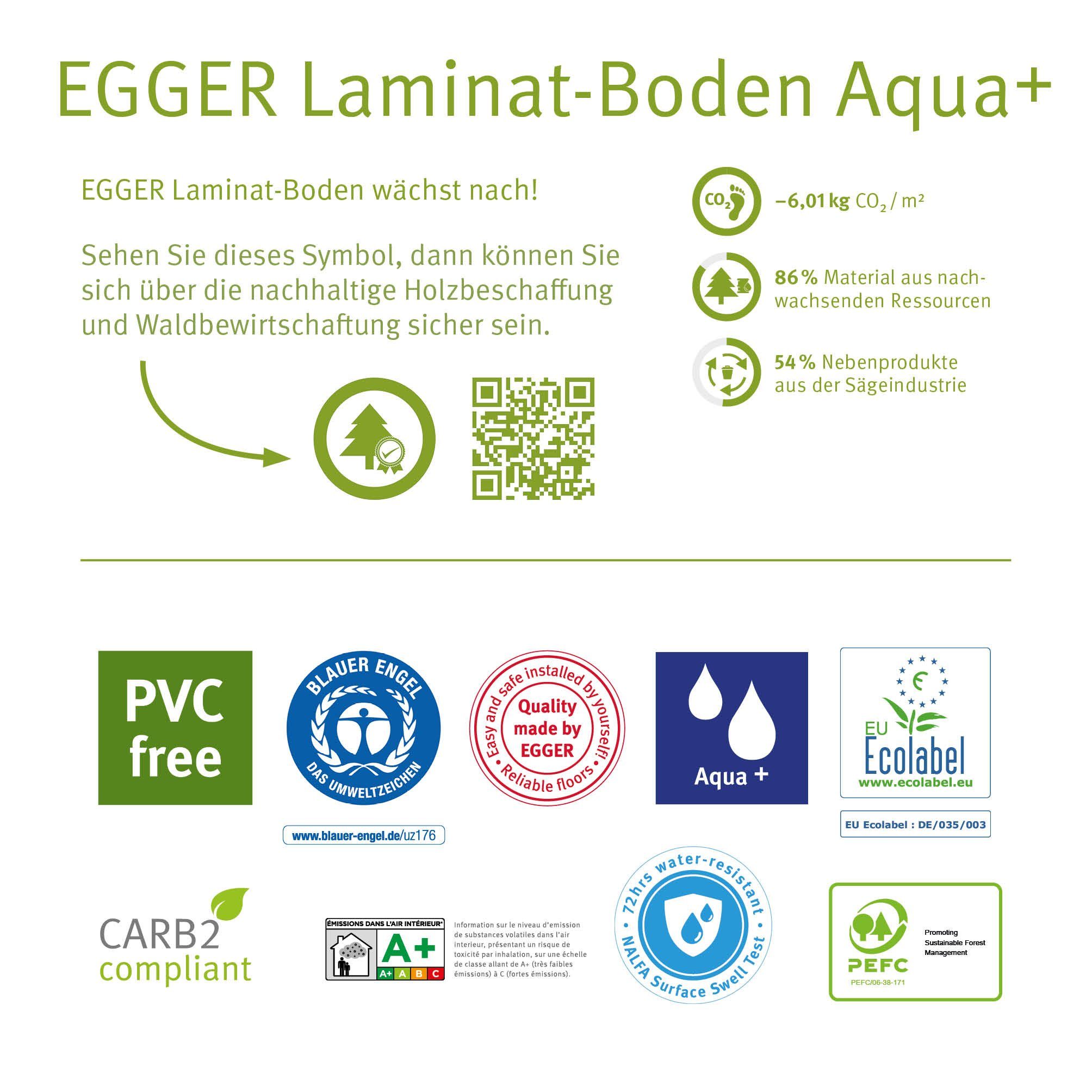 EGGER Laminat Aqua+ EHL105 1,995m), Wasserresistent Creston Eiche & weiss, (8mm, feuchtraumgeeignet