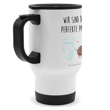 Mr. & Mrs. Panda Thermobecher Milch Keks - Weiß - Geschenk, Tasse zum Mitnehmen, lustige Sprüche, r, Edelstahl, Perfektes Geschenk