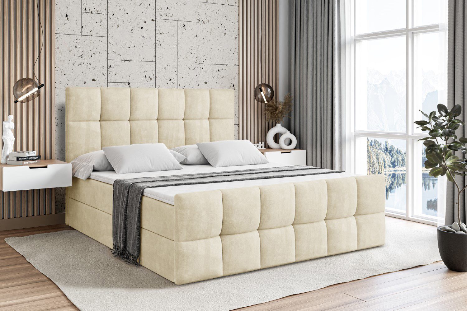 ALTDECOR Boxbett RICAR-Z (mit Matratze Lattenrost Topper Polsterbett mit Bettkasten Doppelbett), H4 Multipocket / H3 Bonellfederung, Springboxbett Boxspringbett