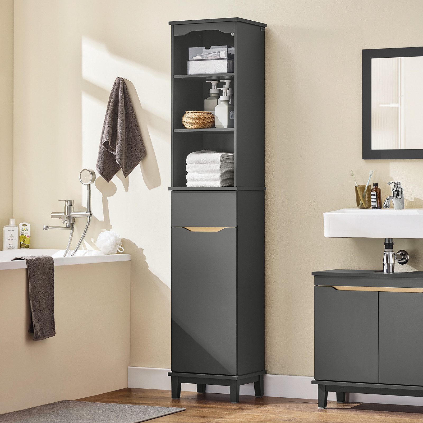 SoBuy Hochschrank BZR112 Badschrank schmal Badregal günstig online kaufen